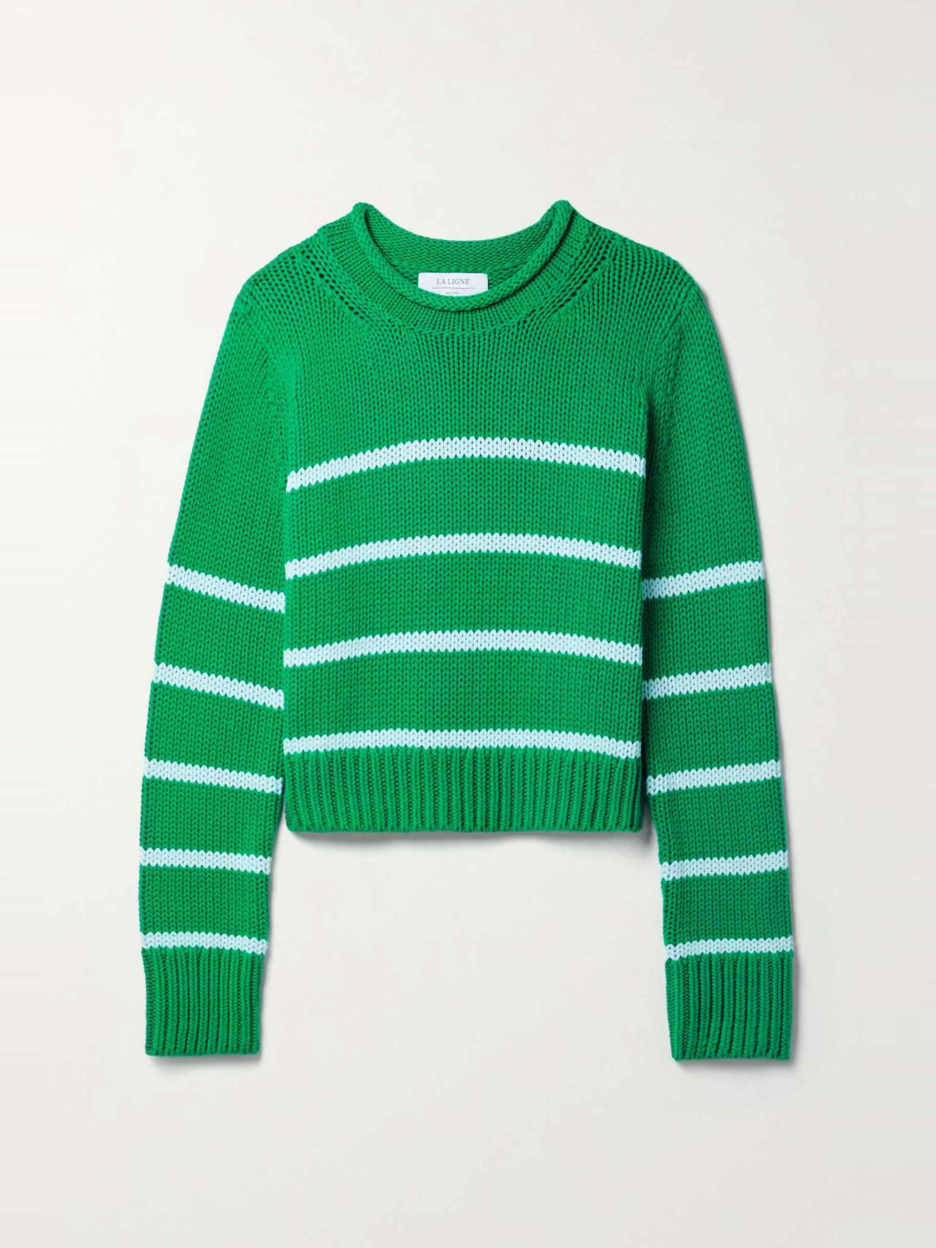 Green striped cotton sweater