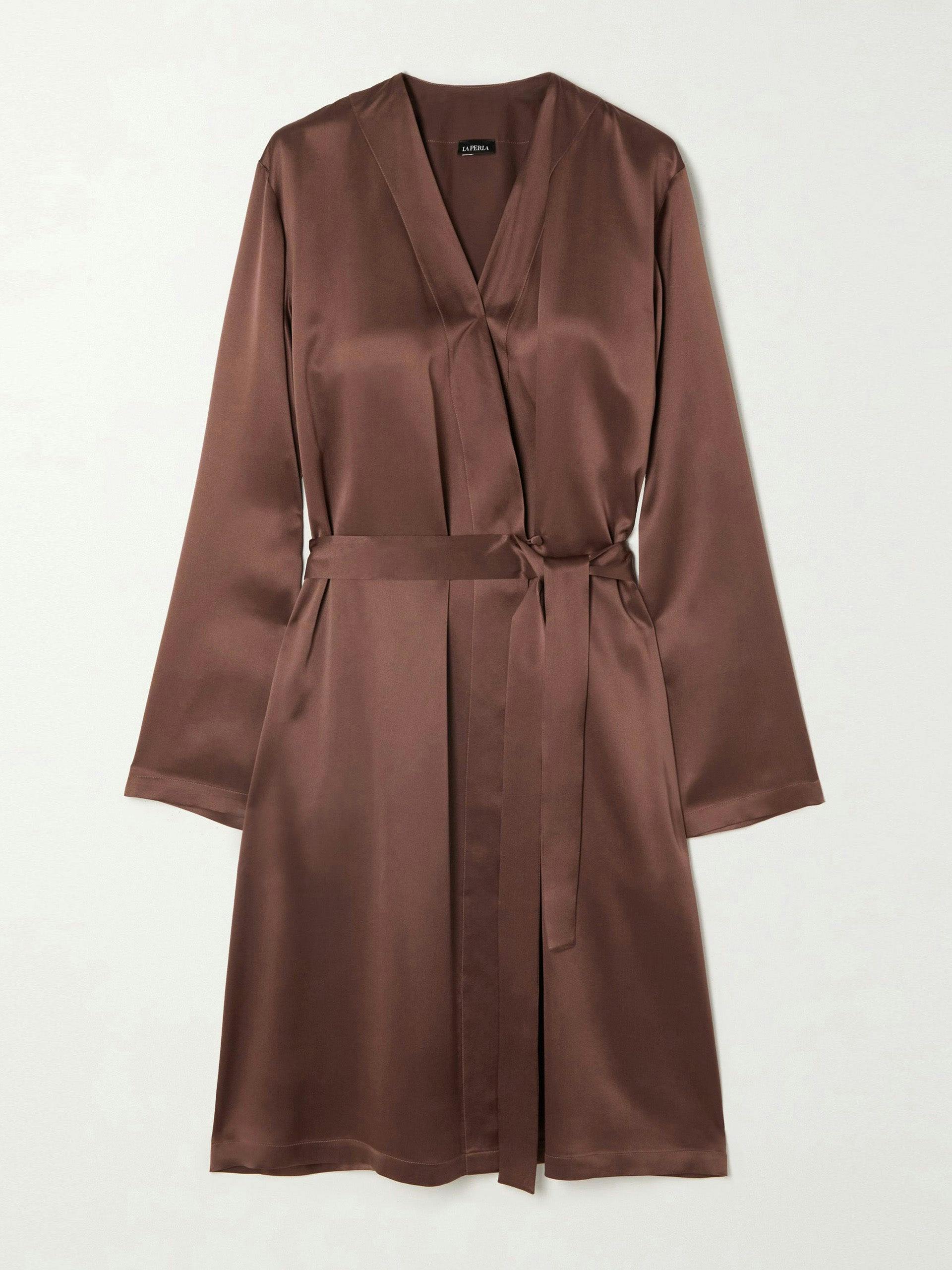 Brown silk-satin robe