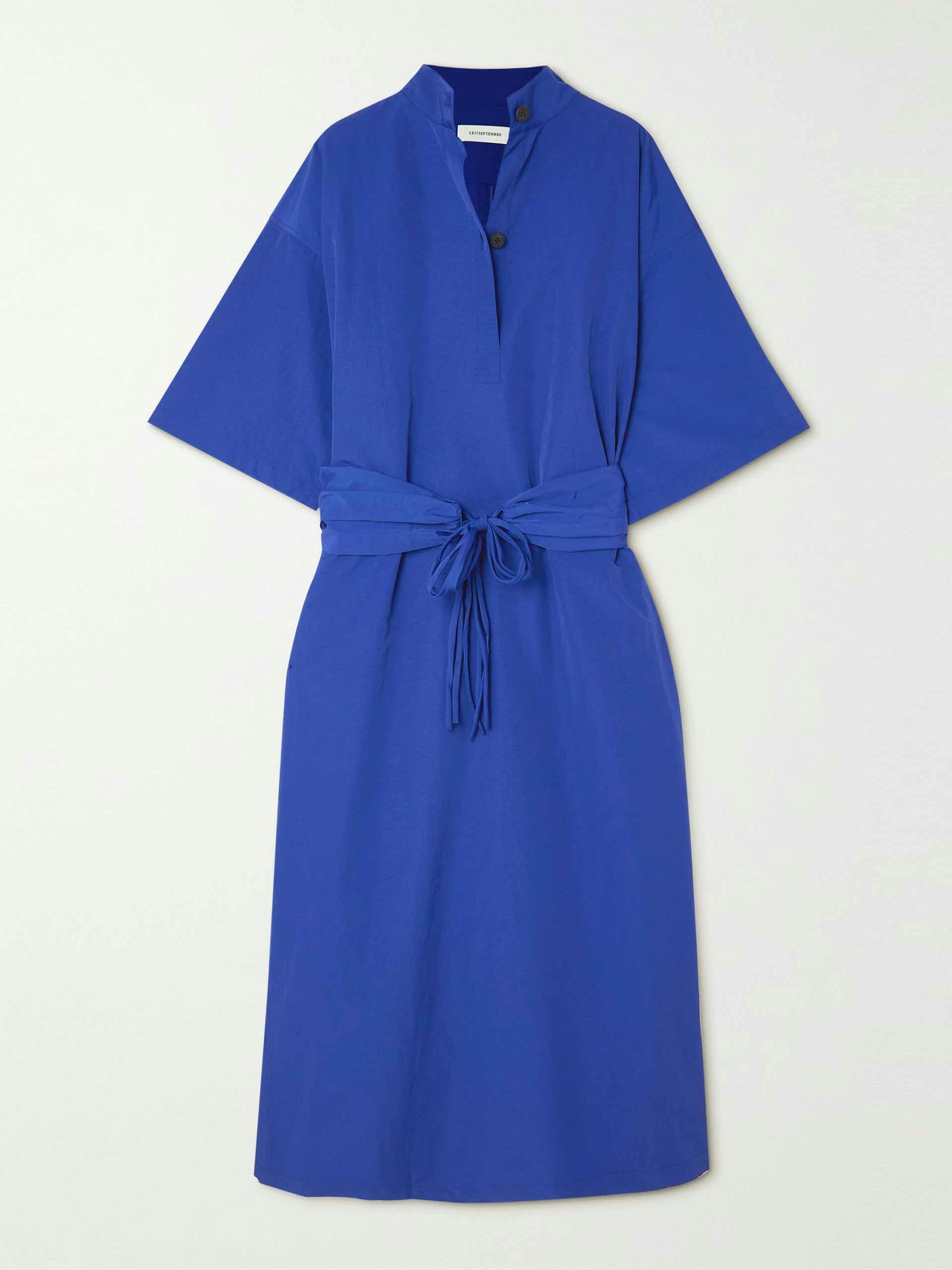 Blue belted shirt dress