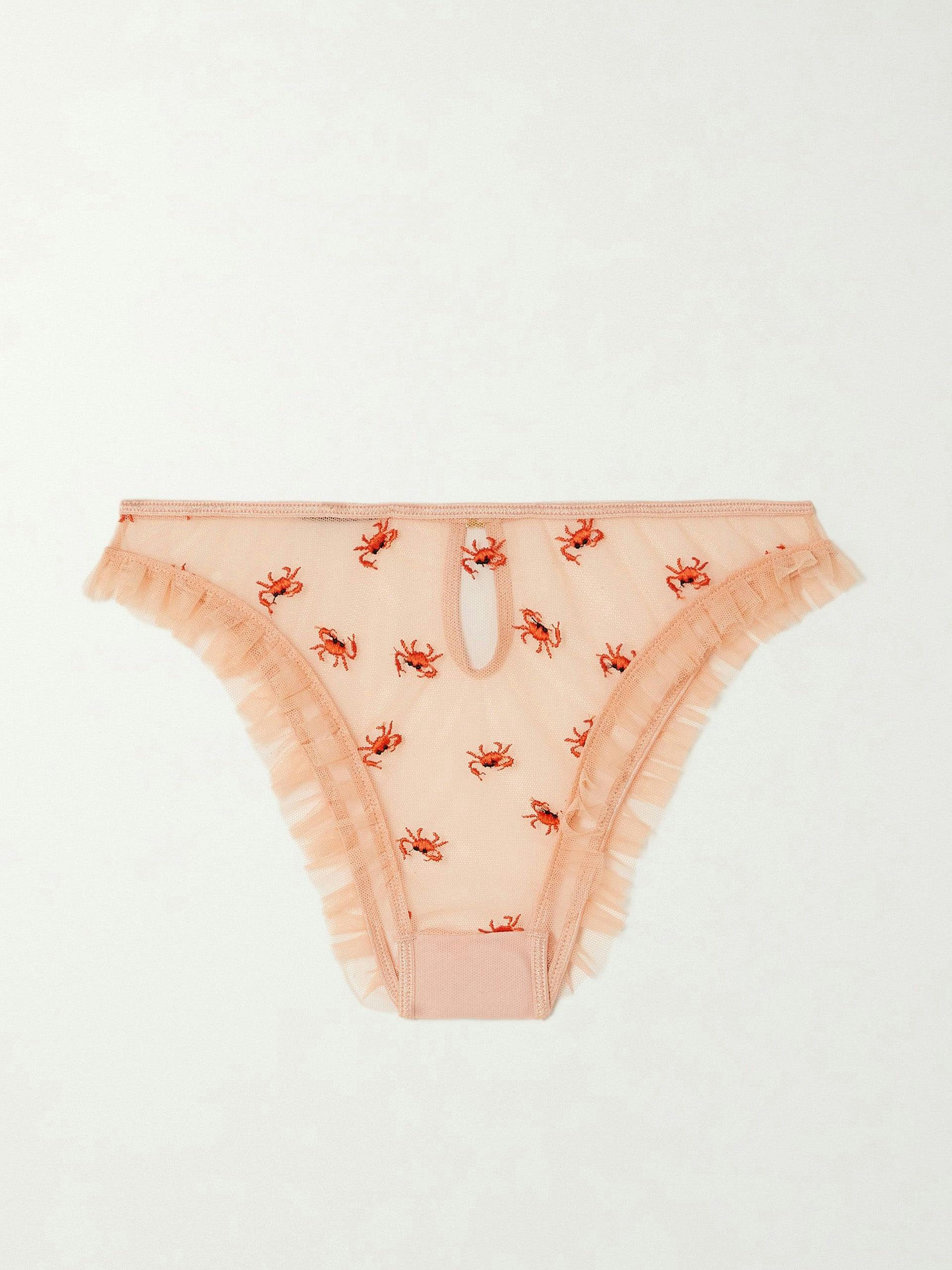Crab ruffled embroidered briefs