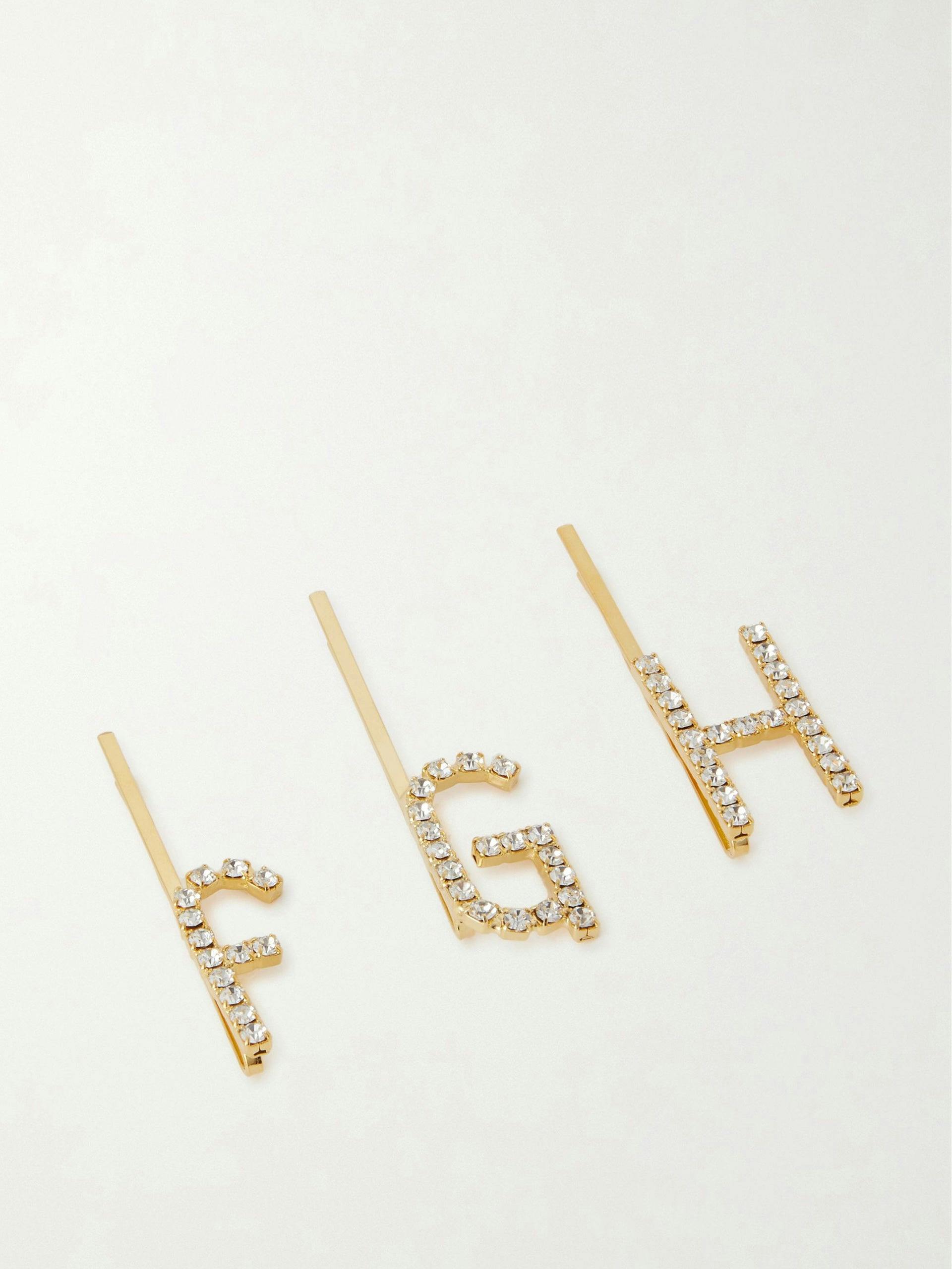 Alphabet gold-tone Swarovski crystal hair clip