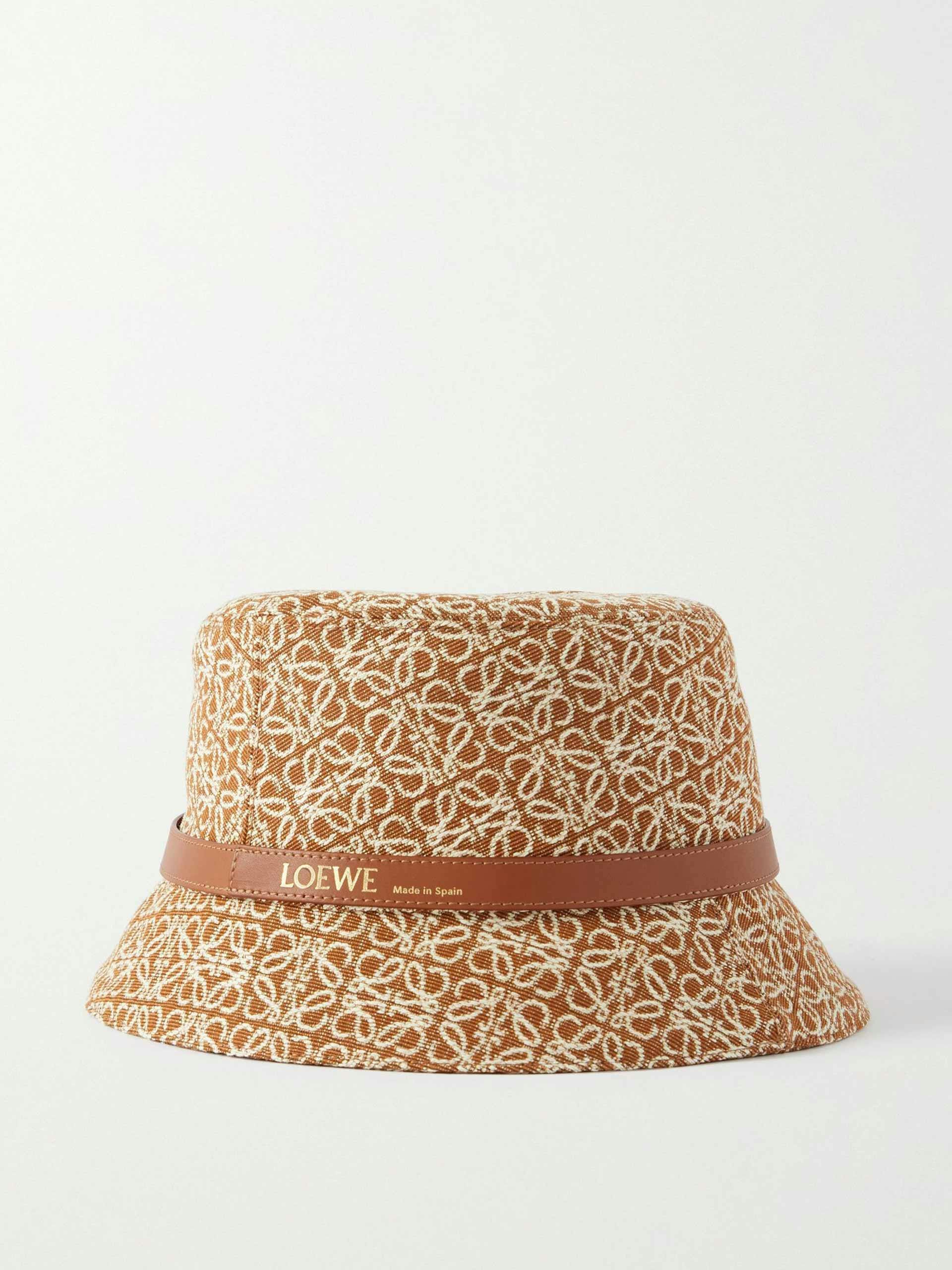 Leather-trimmed cotton-blend bucket hat