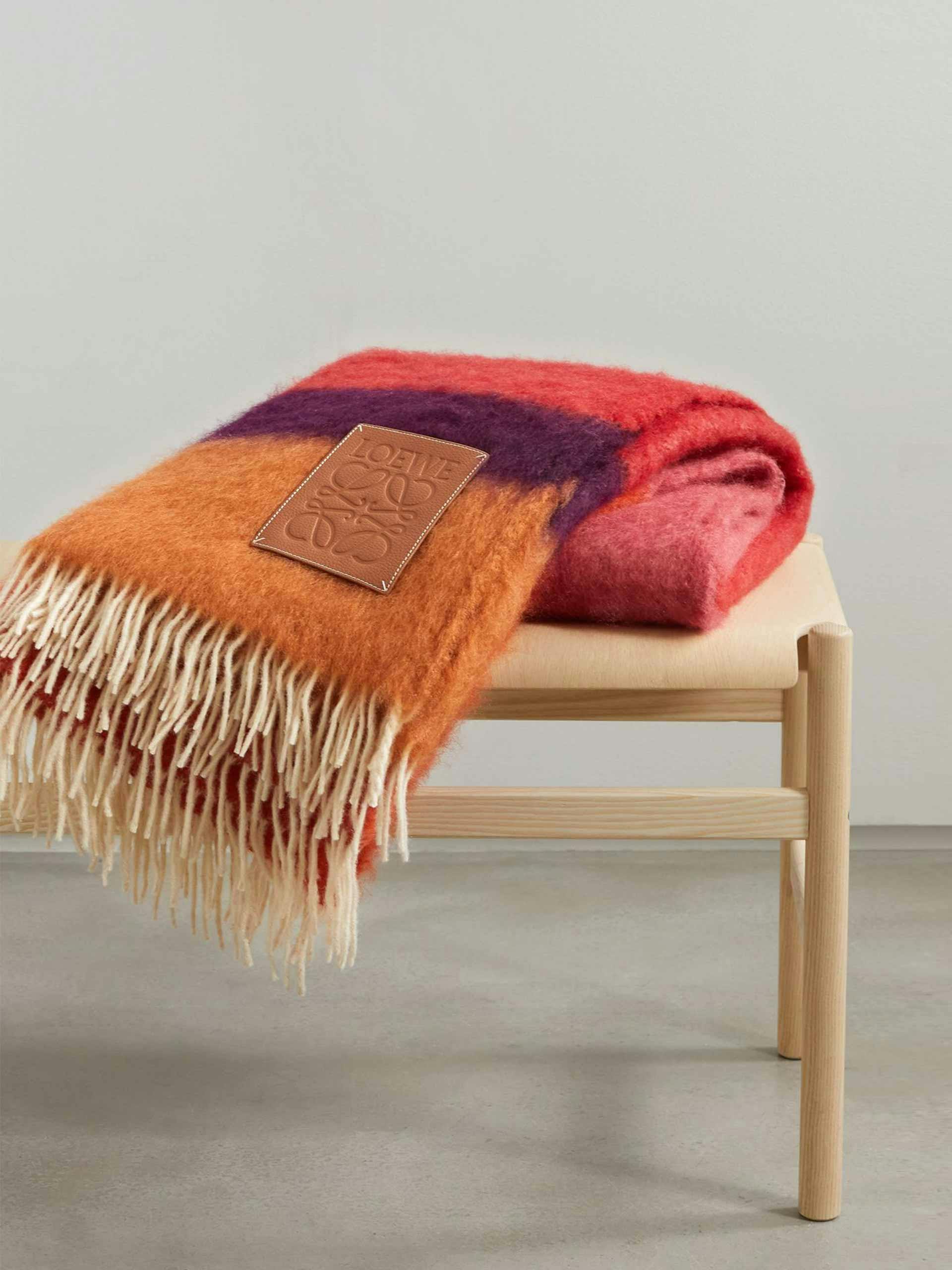 Striped mohair and wool blend blanket