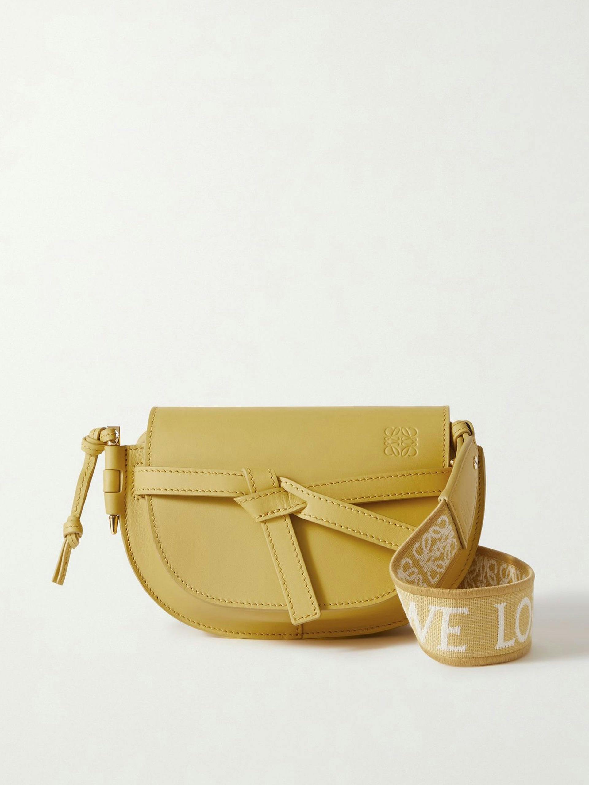 Yellow leather crossbody and canvas bag