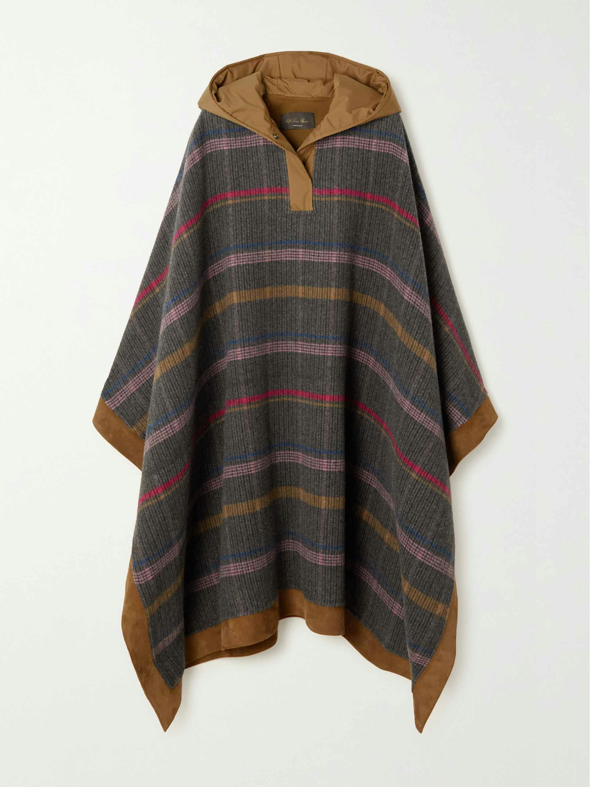 Hooded checked cashmere cape