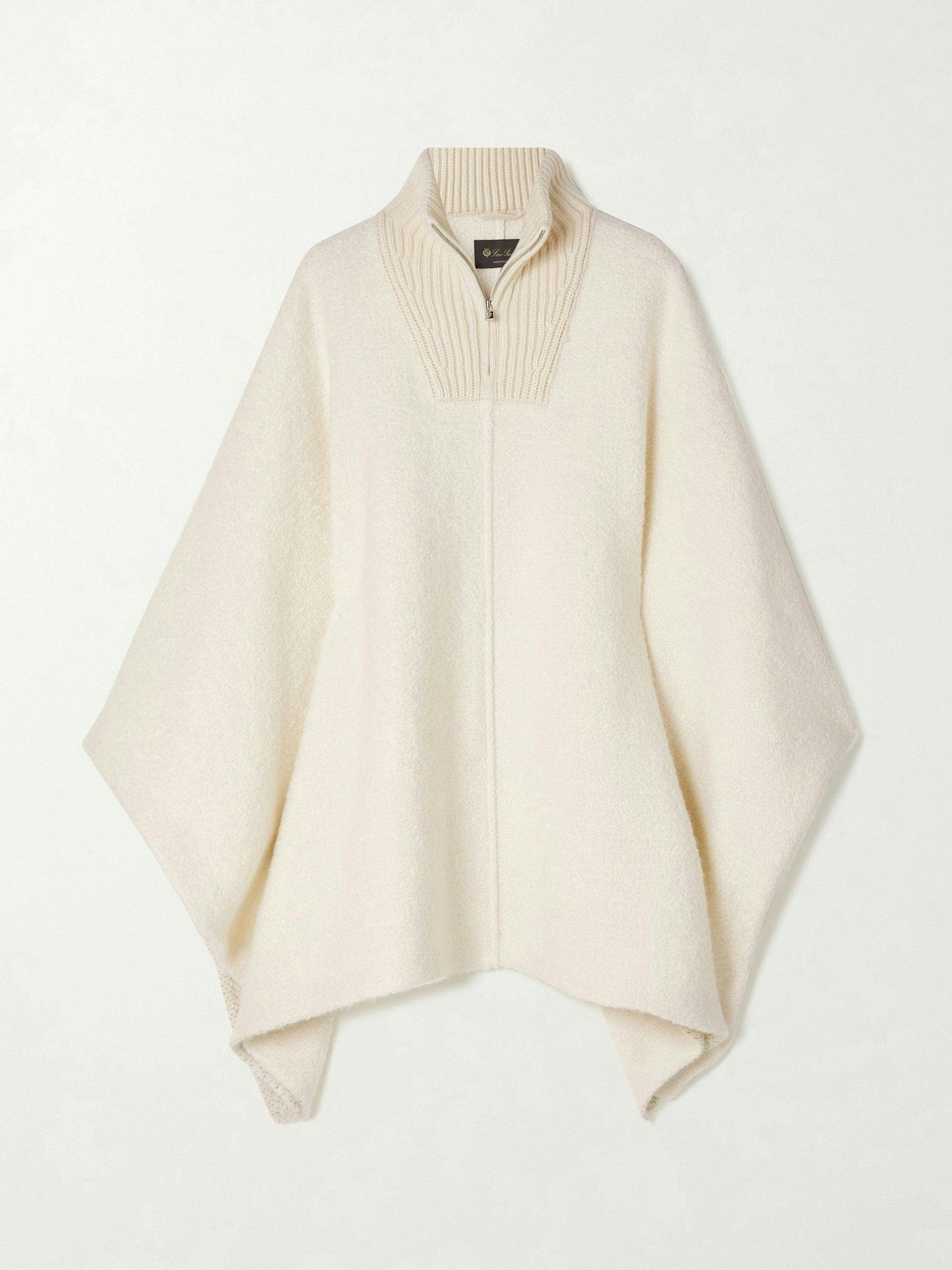 White cashmere and silk-blend turtleneck poncho