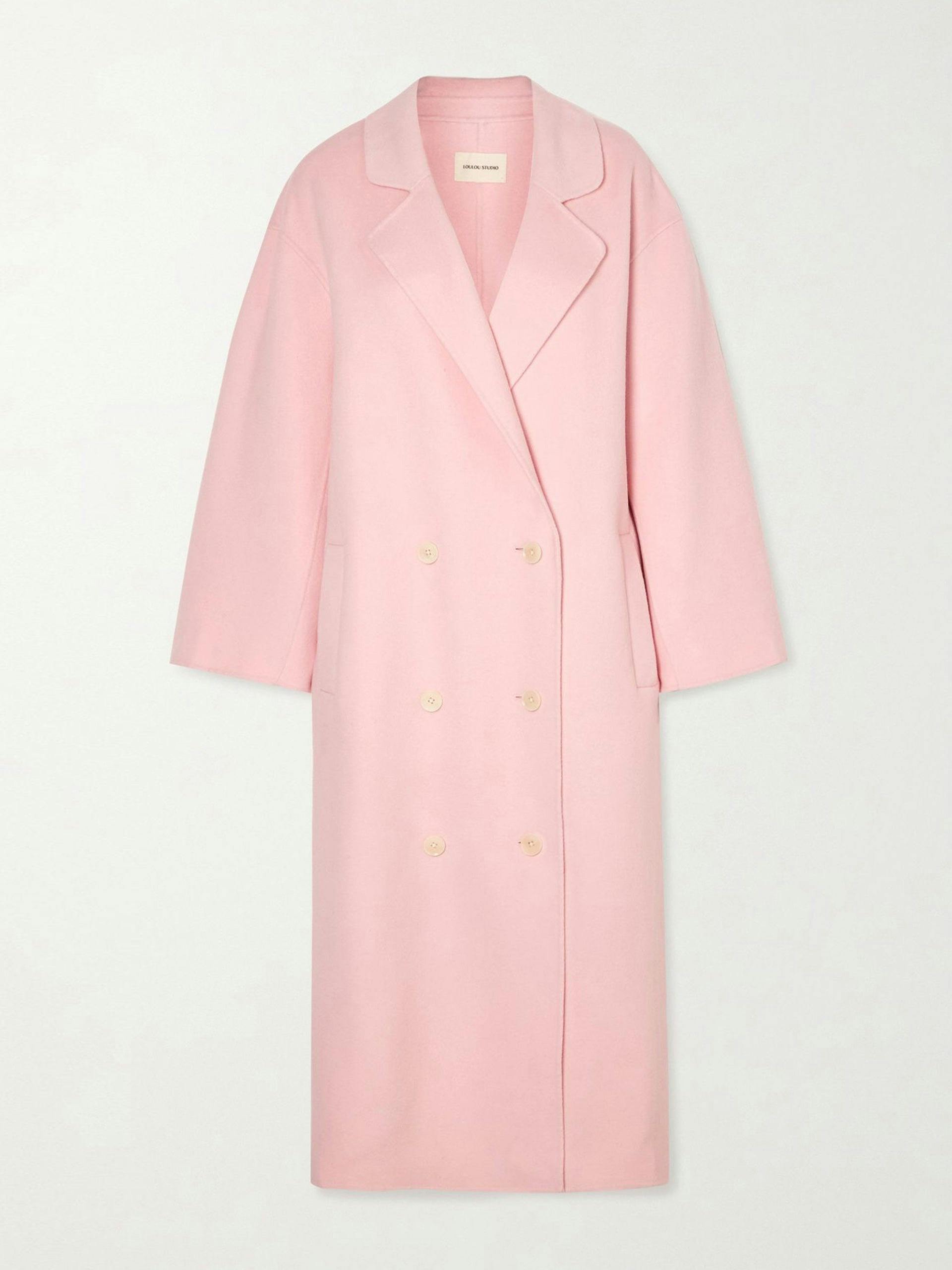 Double-breasted pink long coat