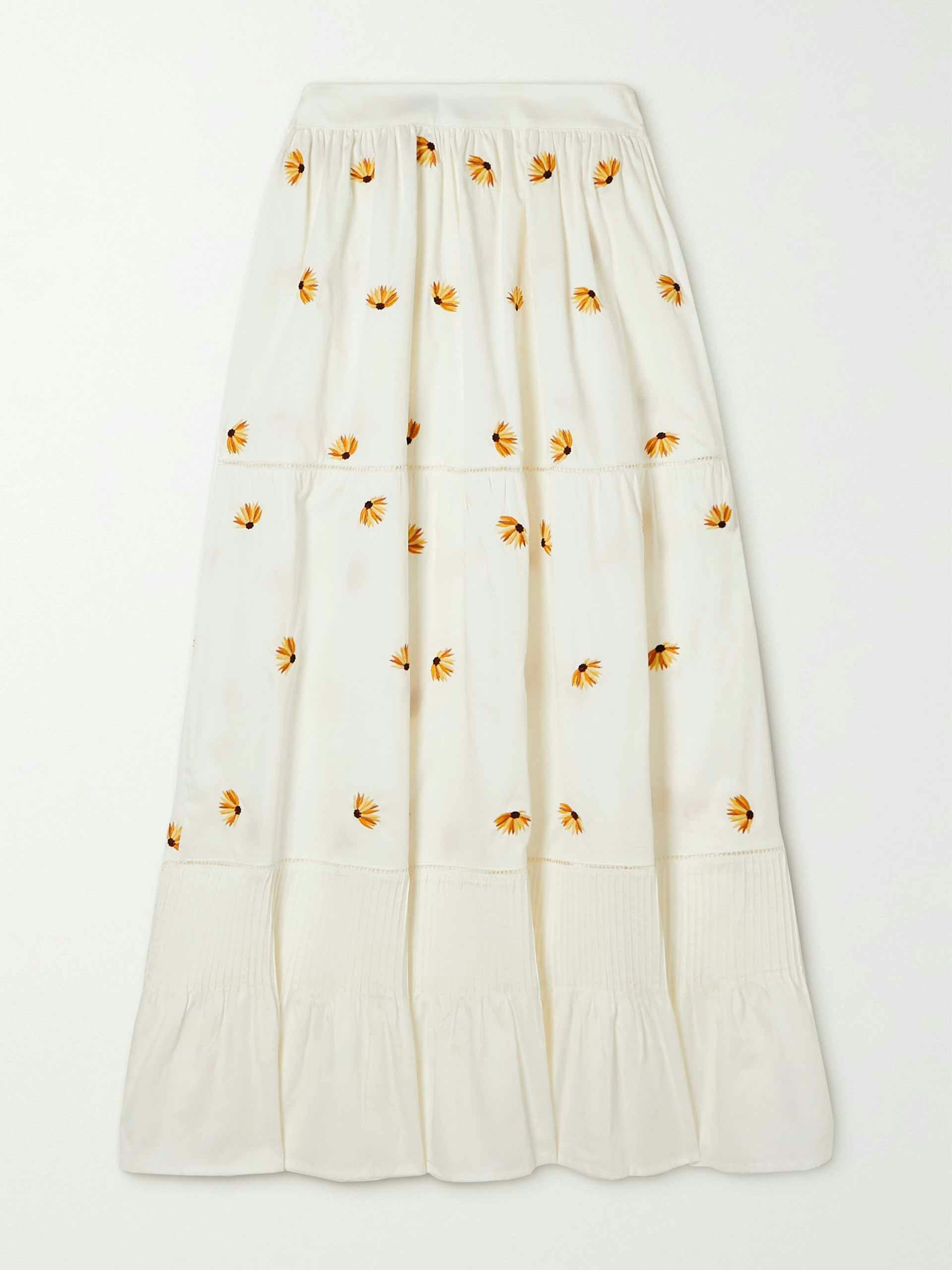 Tiered embroidered maxi skirt