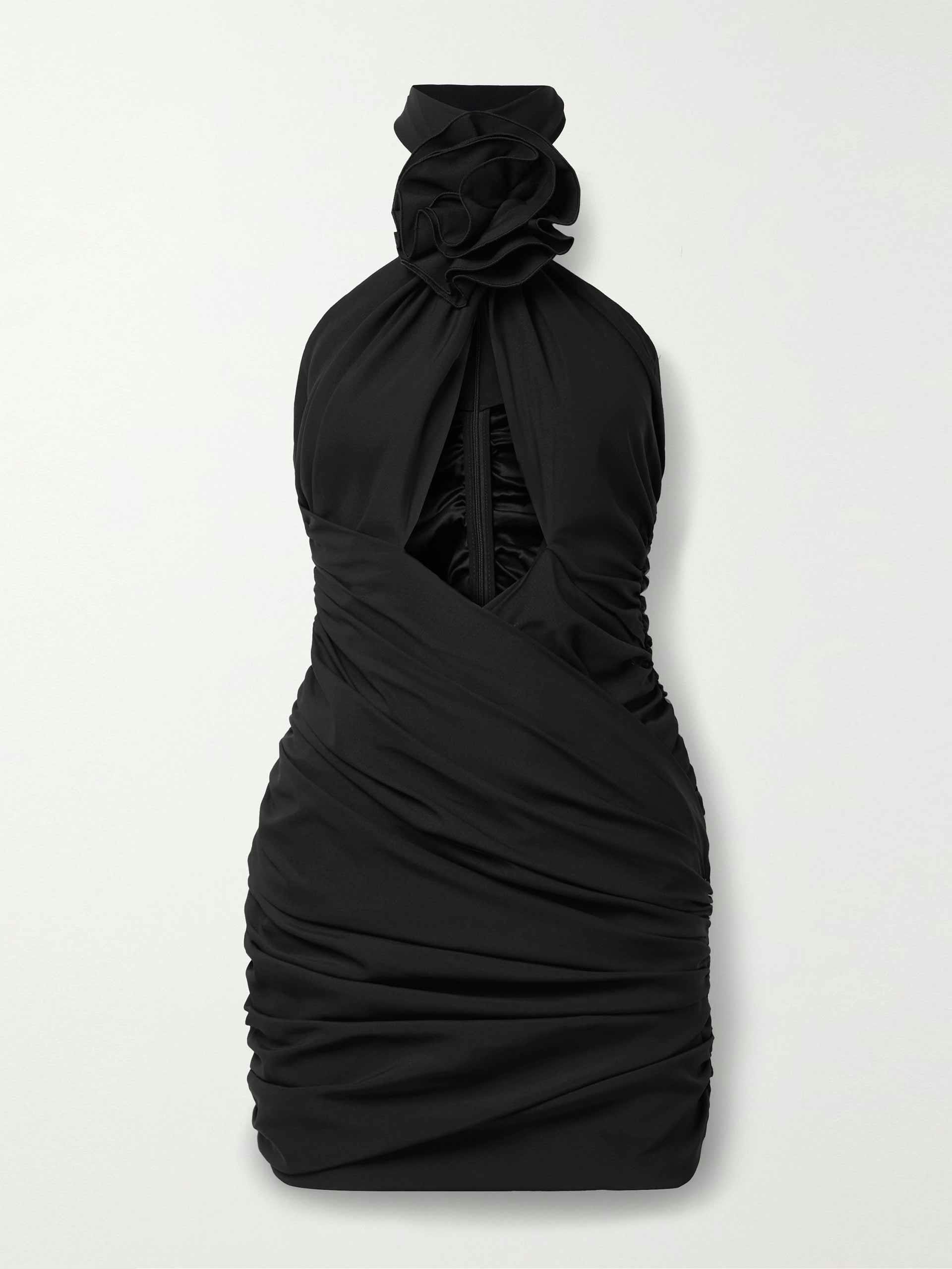 Black ruched halter neck mini dress