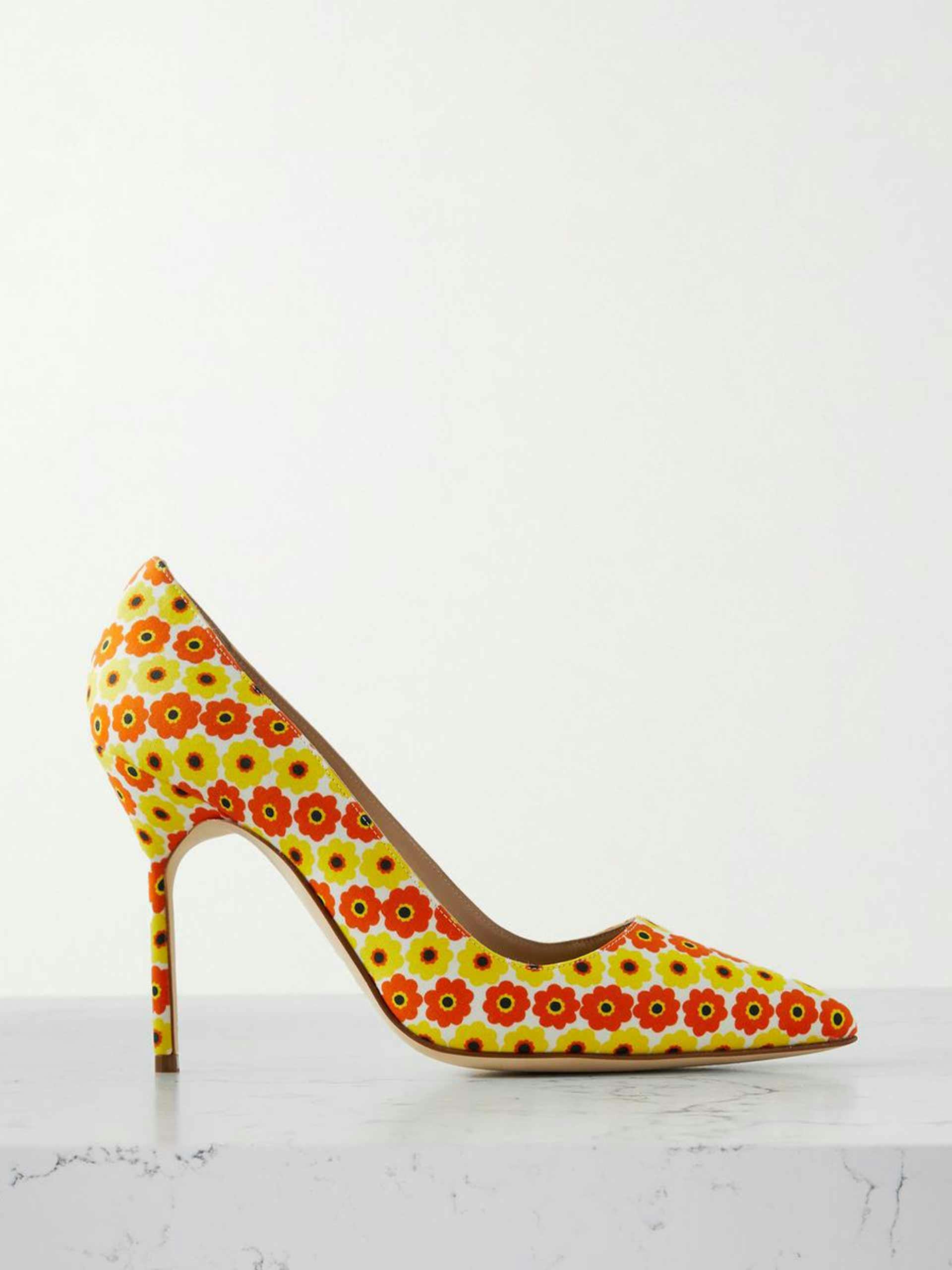 Floral-print cotton pump heels