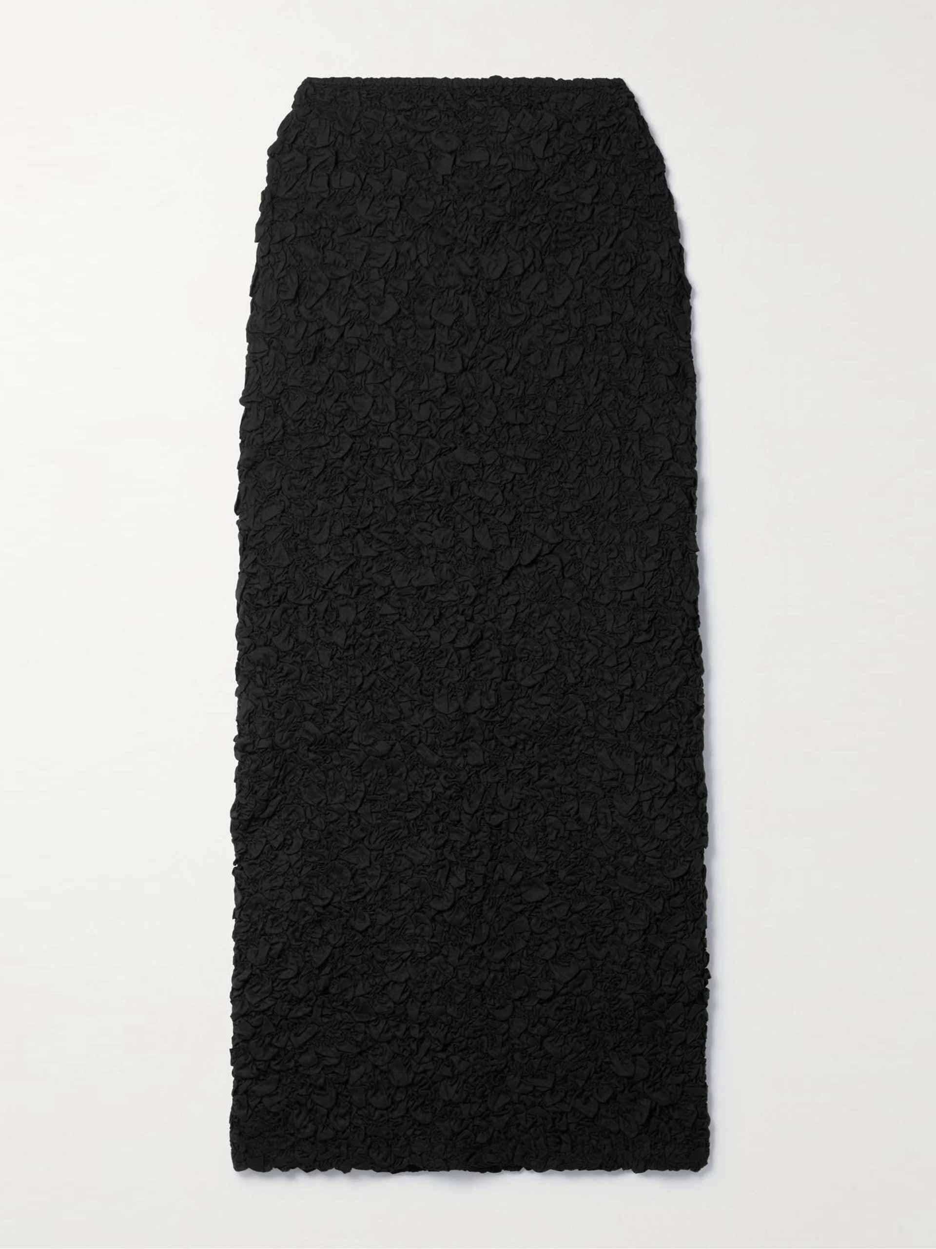 Black textured midi skirt