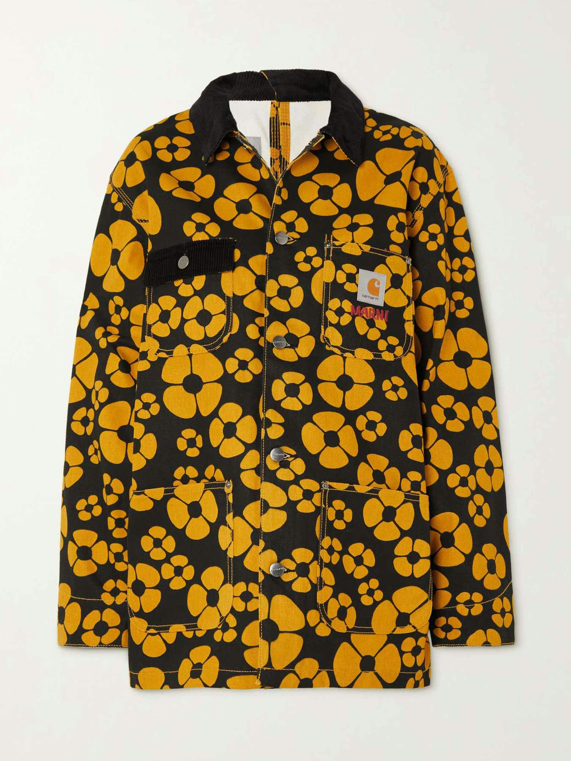 Corduroy-trimmed floral-print cotton-canvas jacket