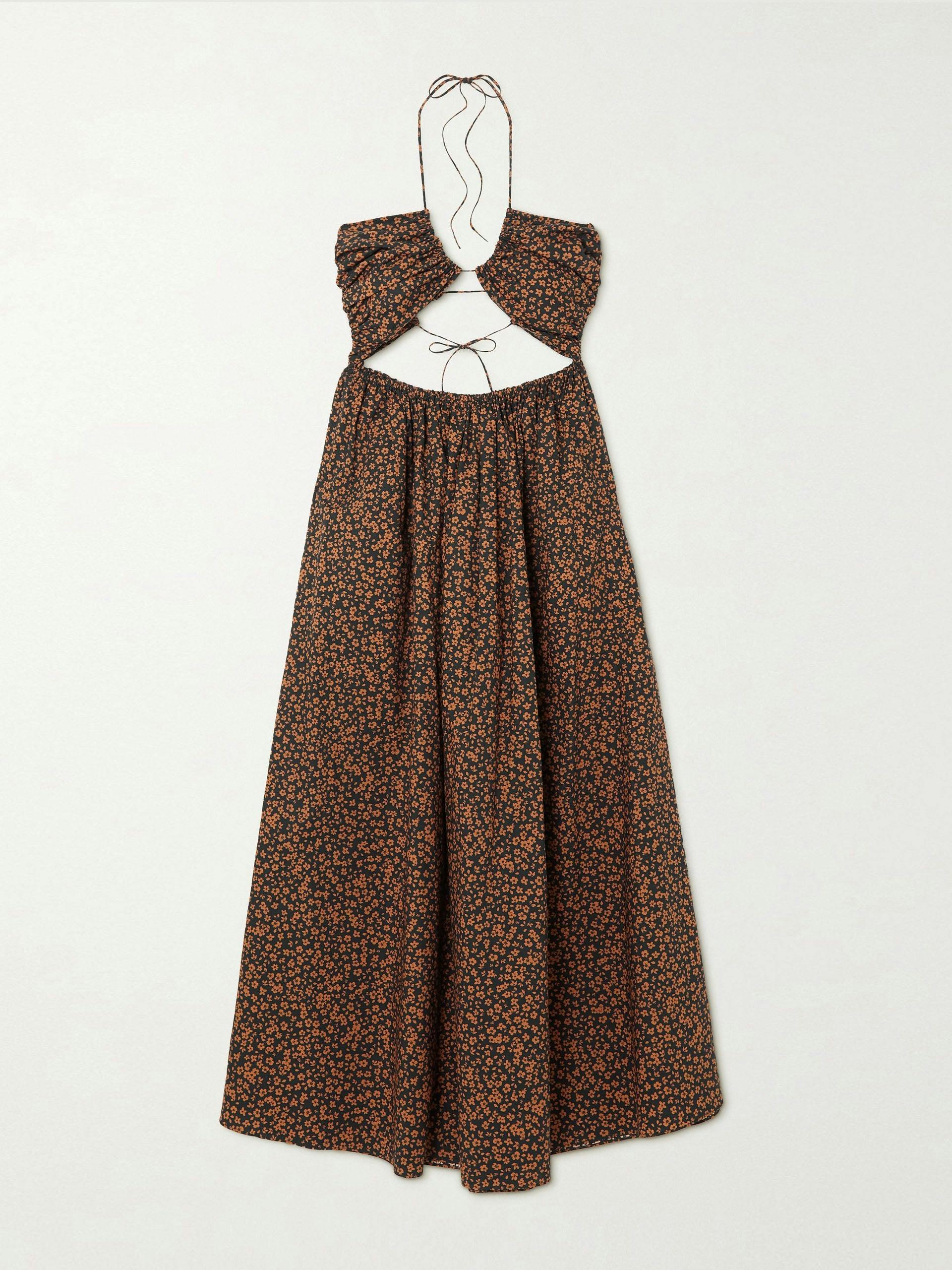 Cut-out brown floral maxi dress