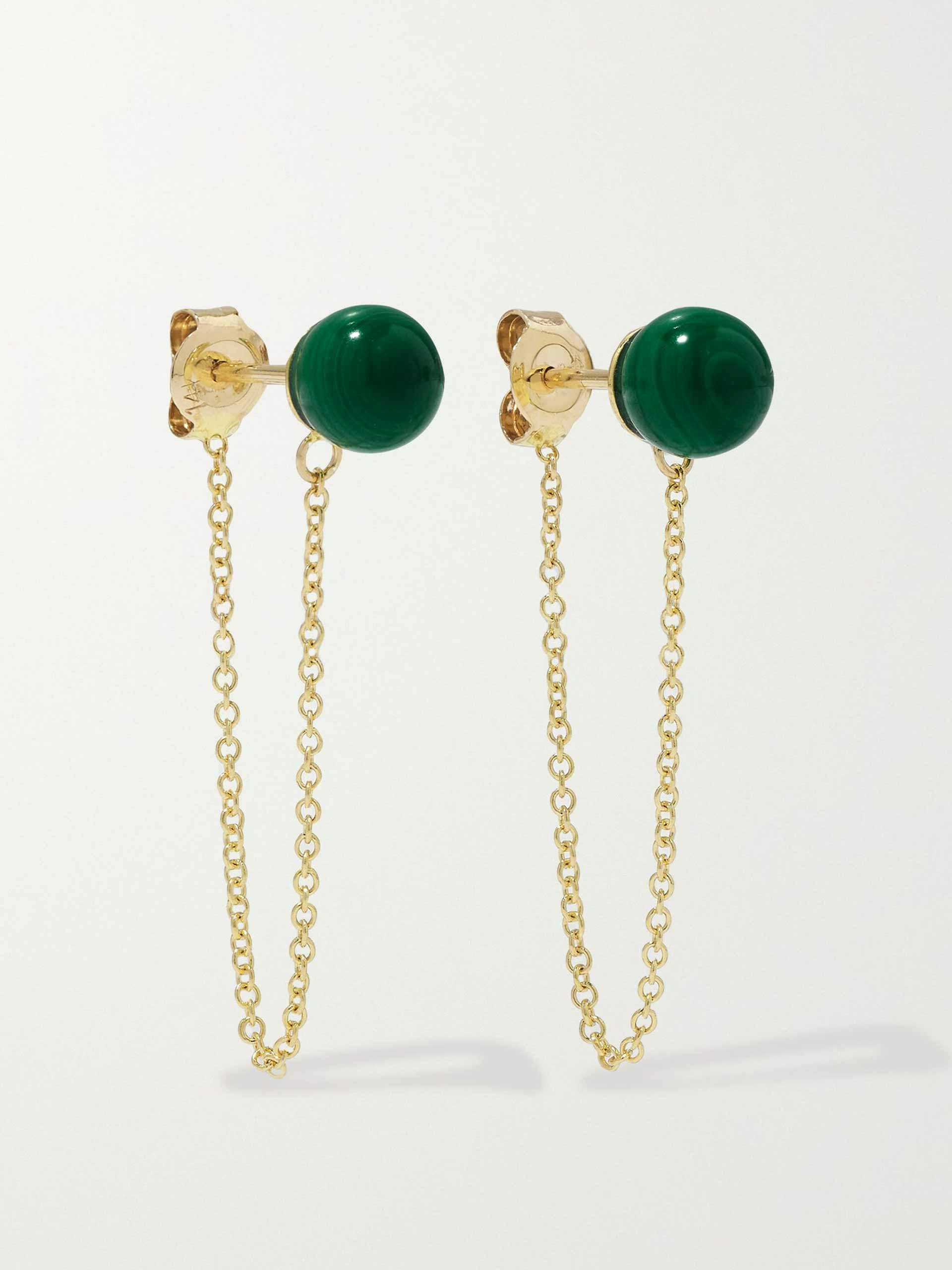 14-karat gold malachite earrings