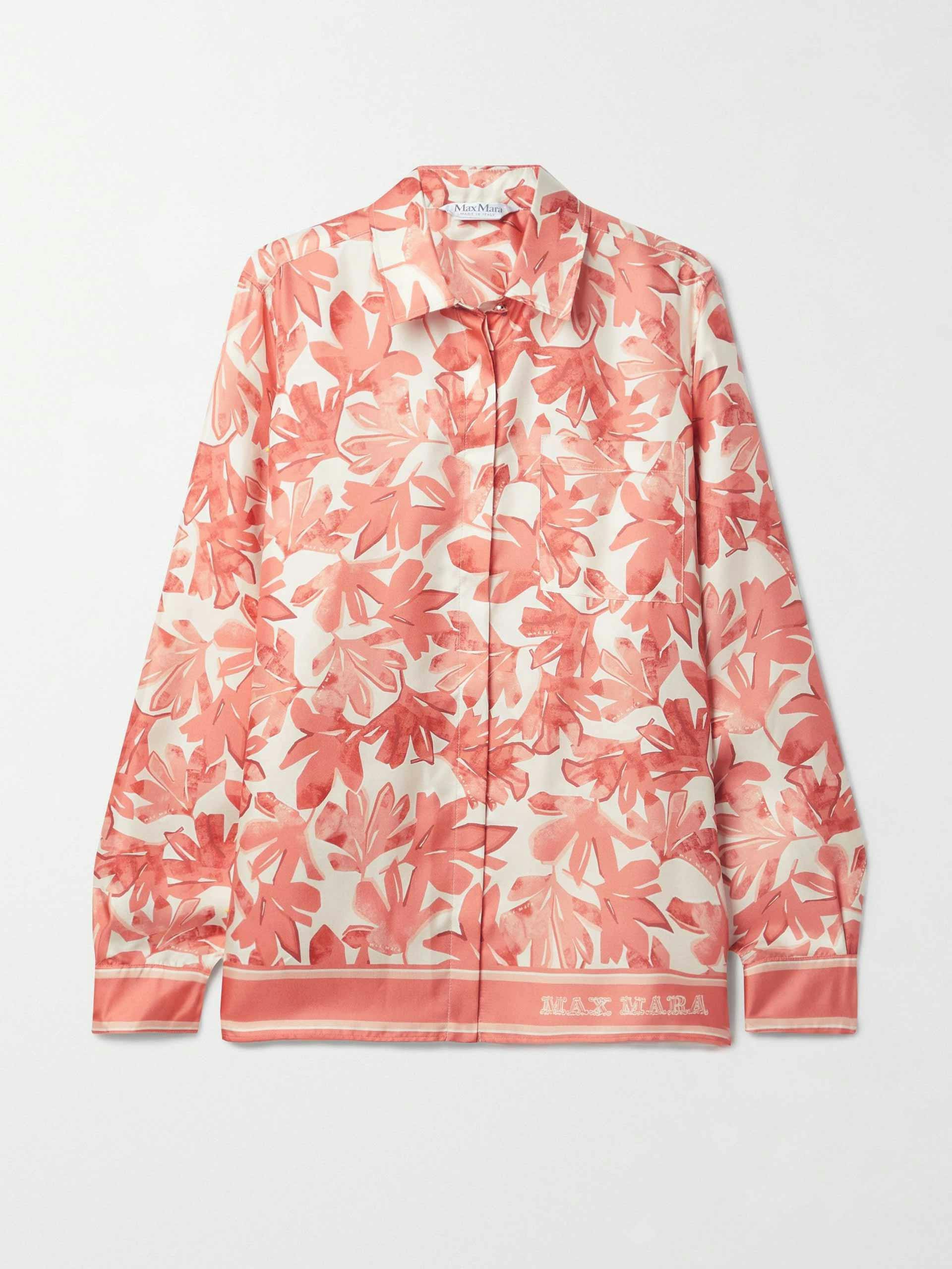 Floral print silk-twill shirt