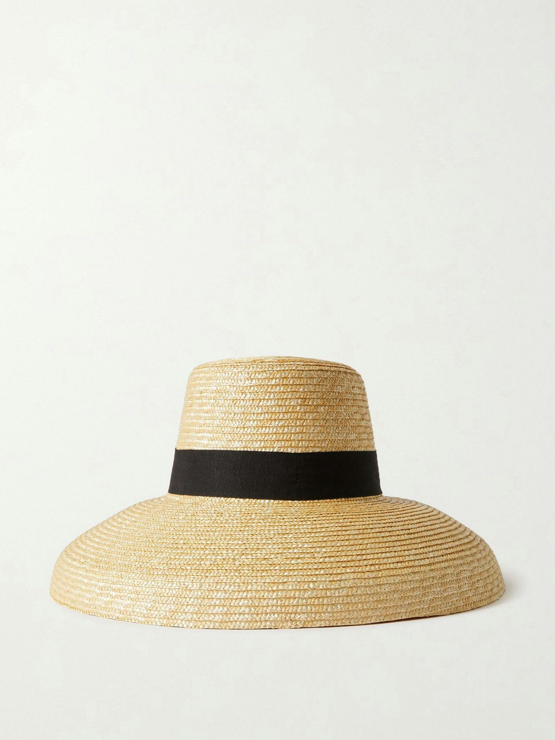 Canvas-trimmed straw hat