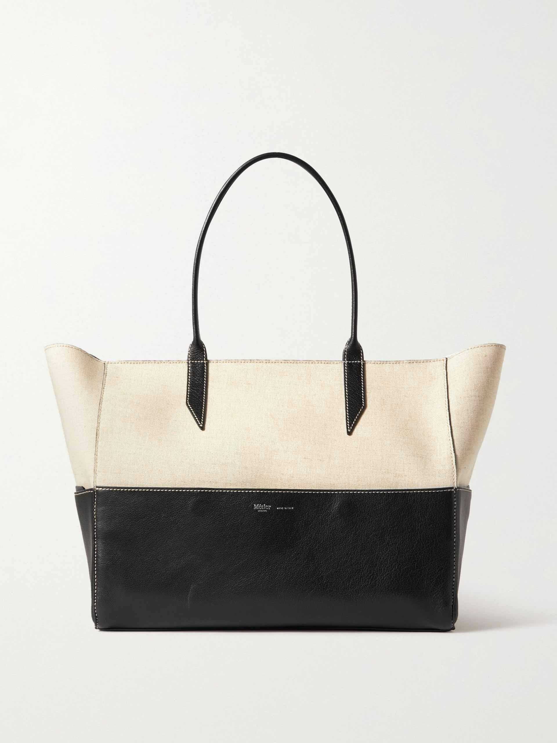 Linen and leather tote bag