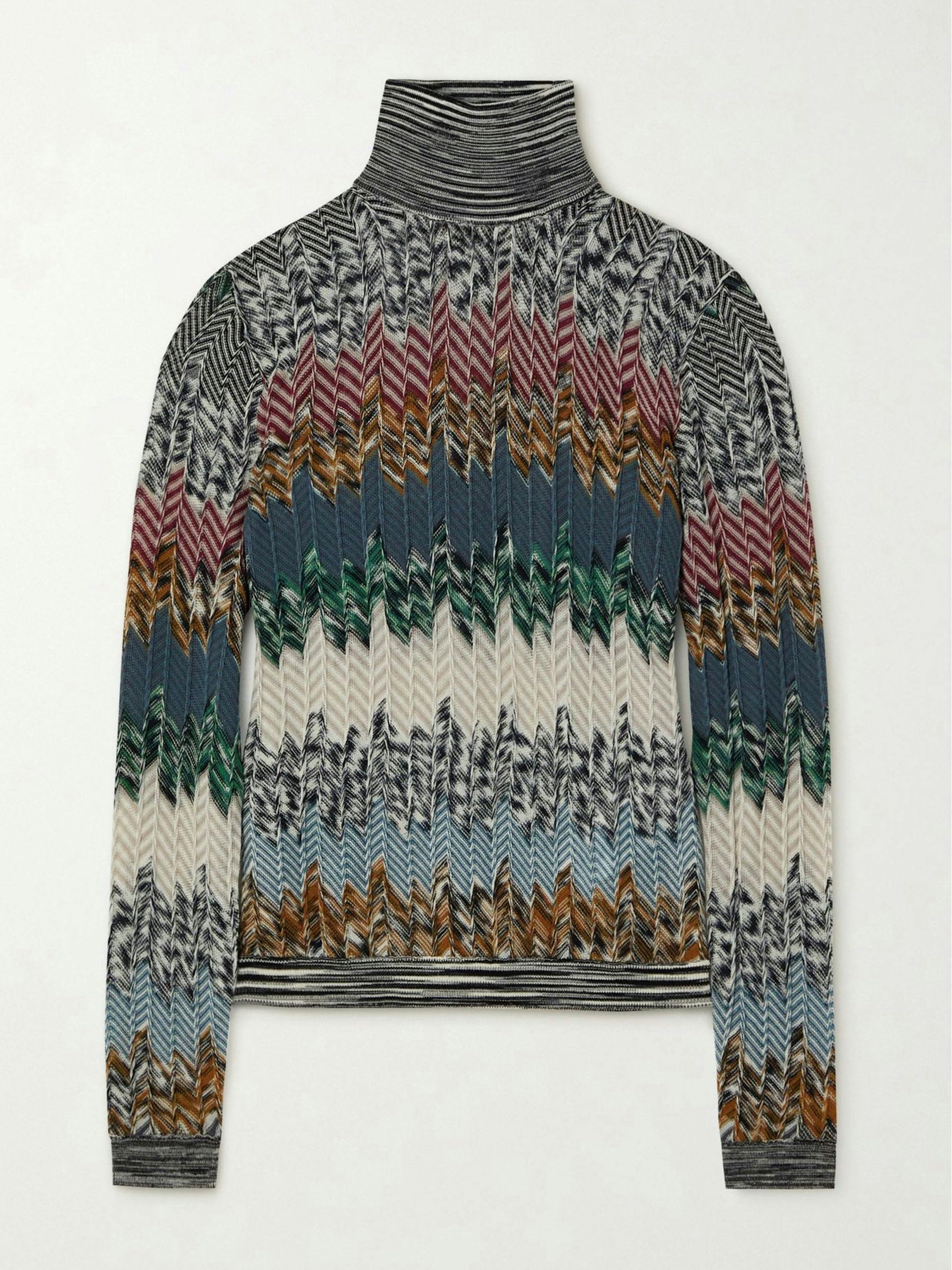 Crochet-knit wool turtleneck sweater