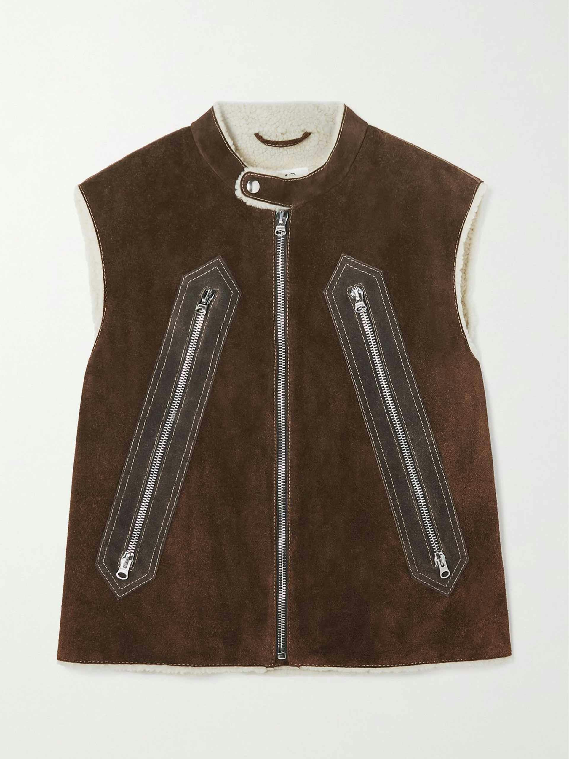 Faux shearling-lined suede vest
