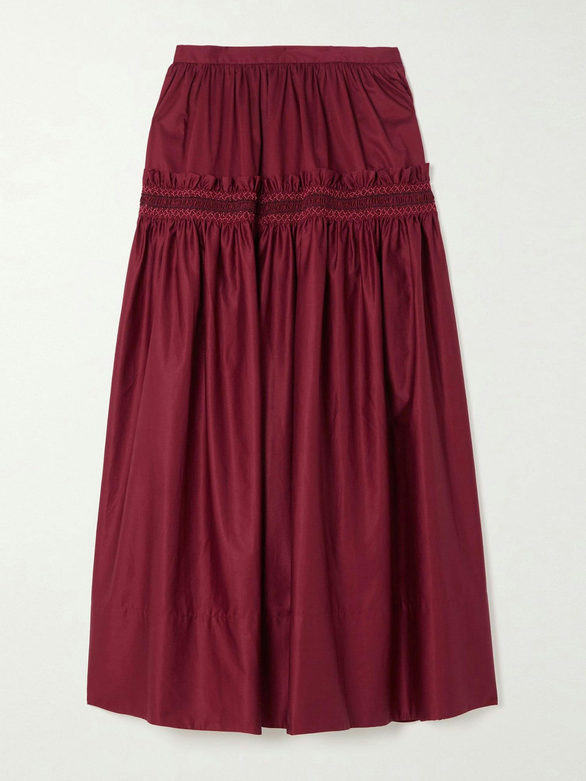 Frauke tiered embroidered cotton-satin skirt