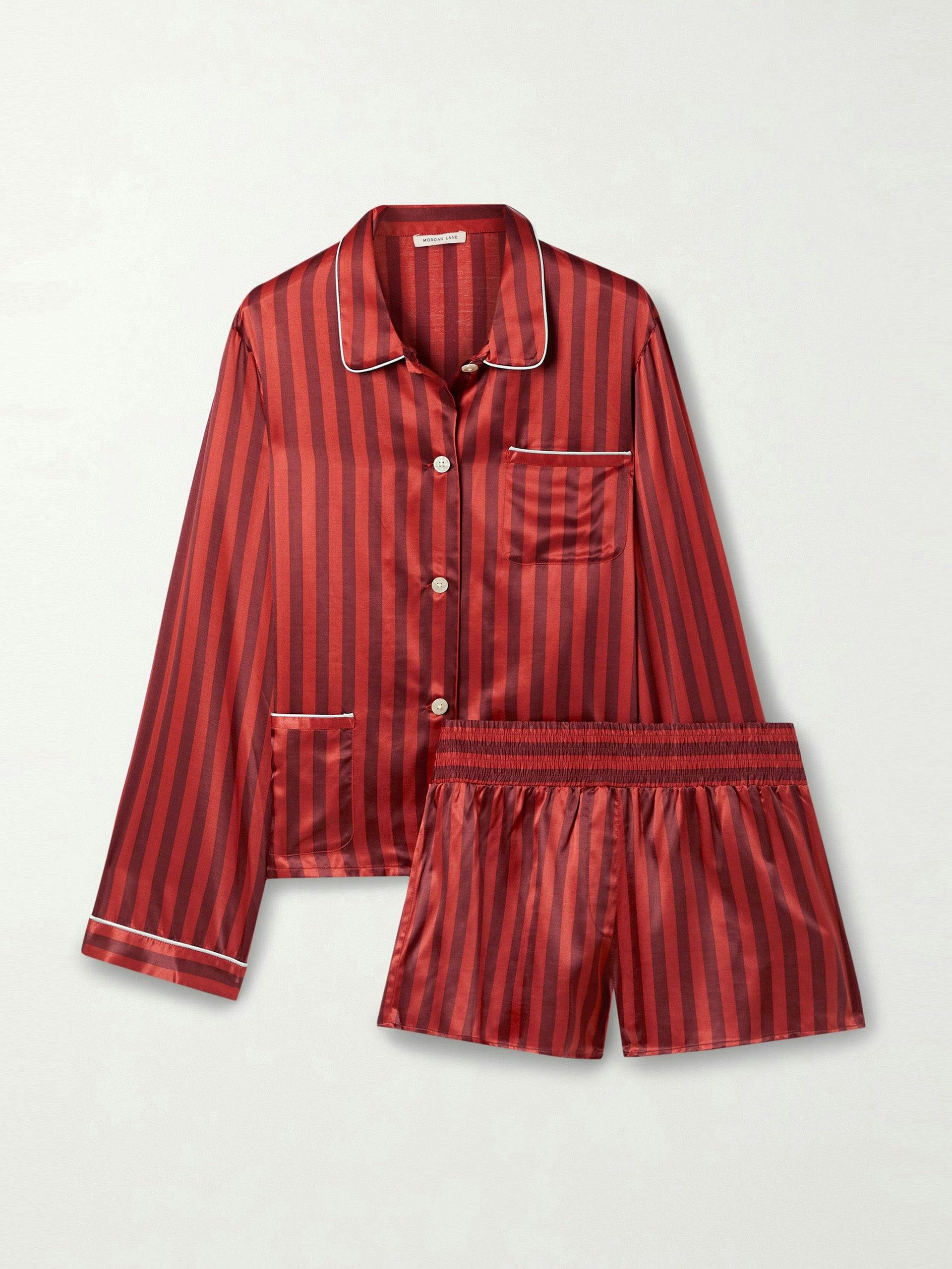 Red striped satin pyjama set