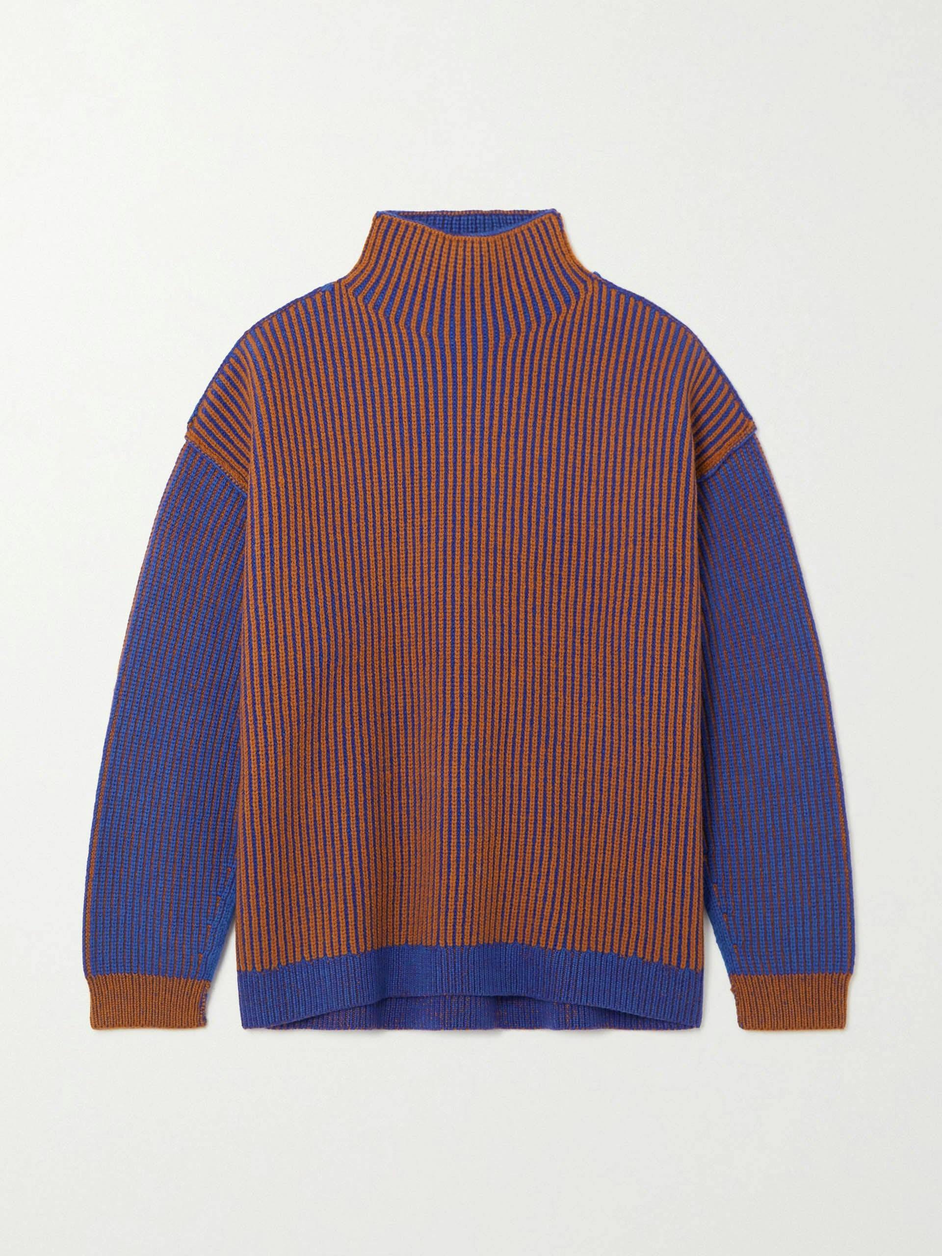 Two-toned ribbed merino wool sweater