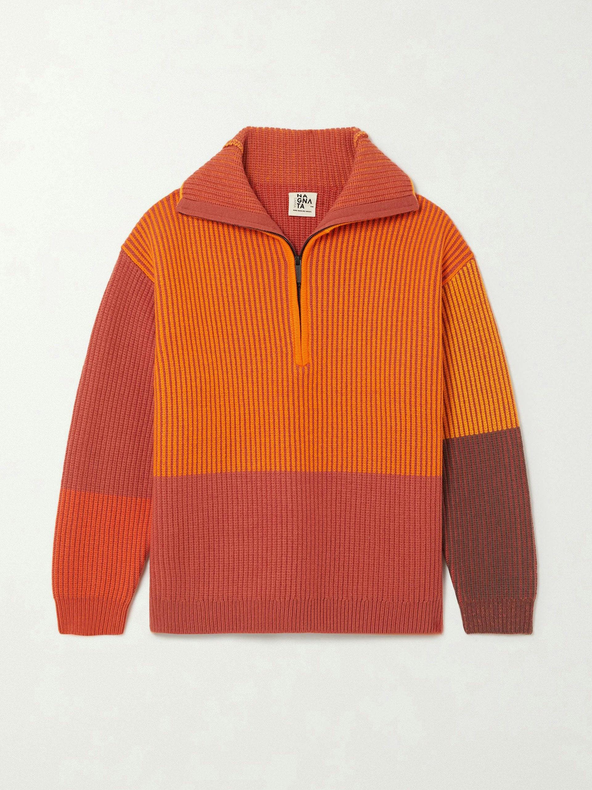 Orange colour-block ribbed jumper