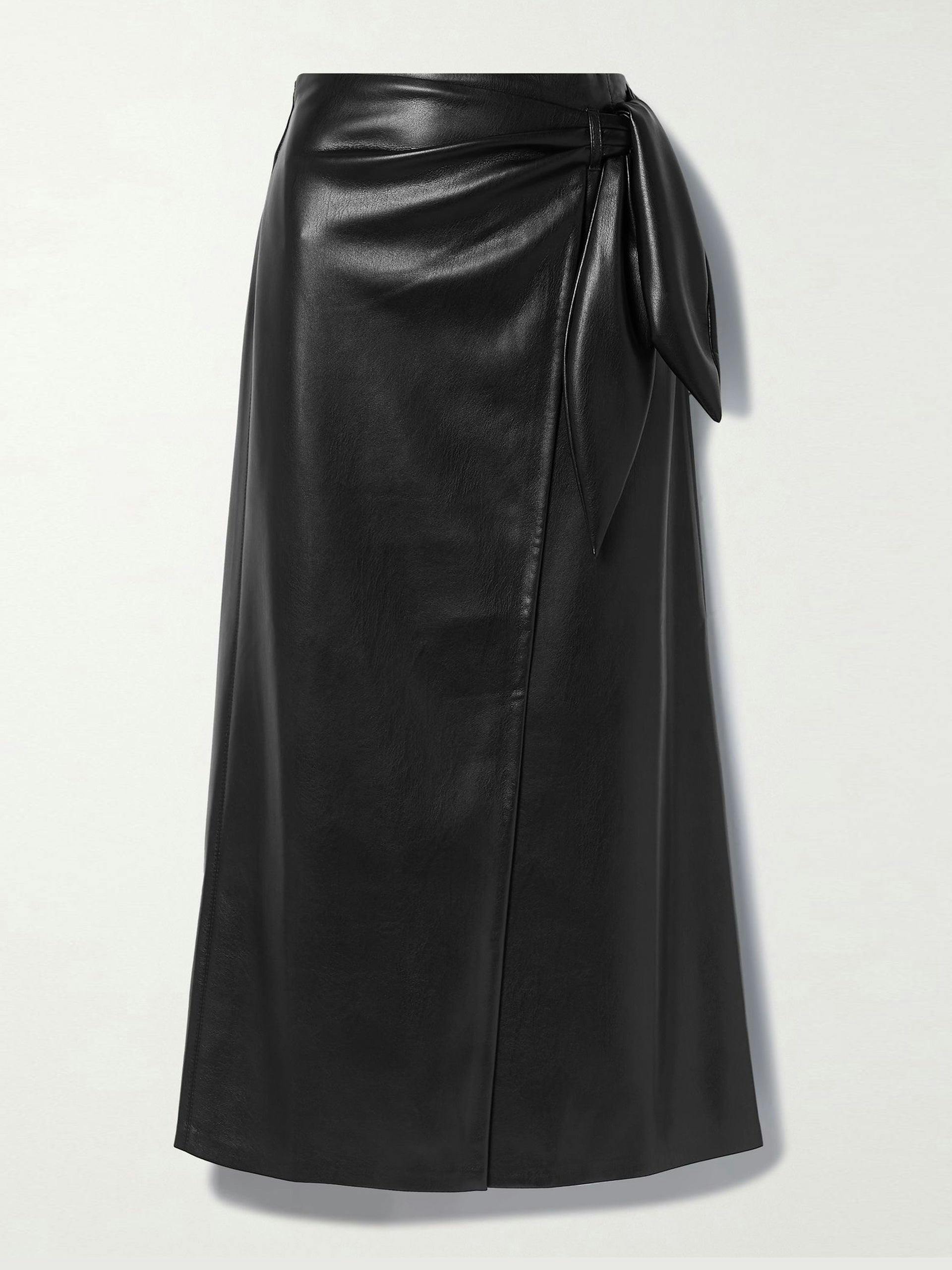 Black leather wrap skirt