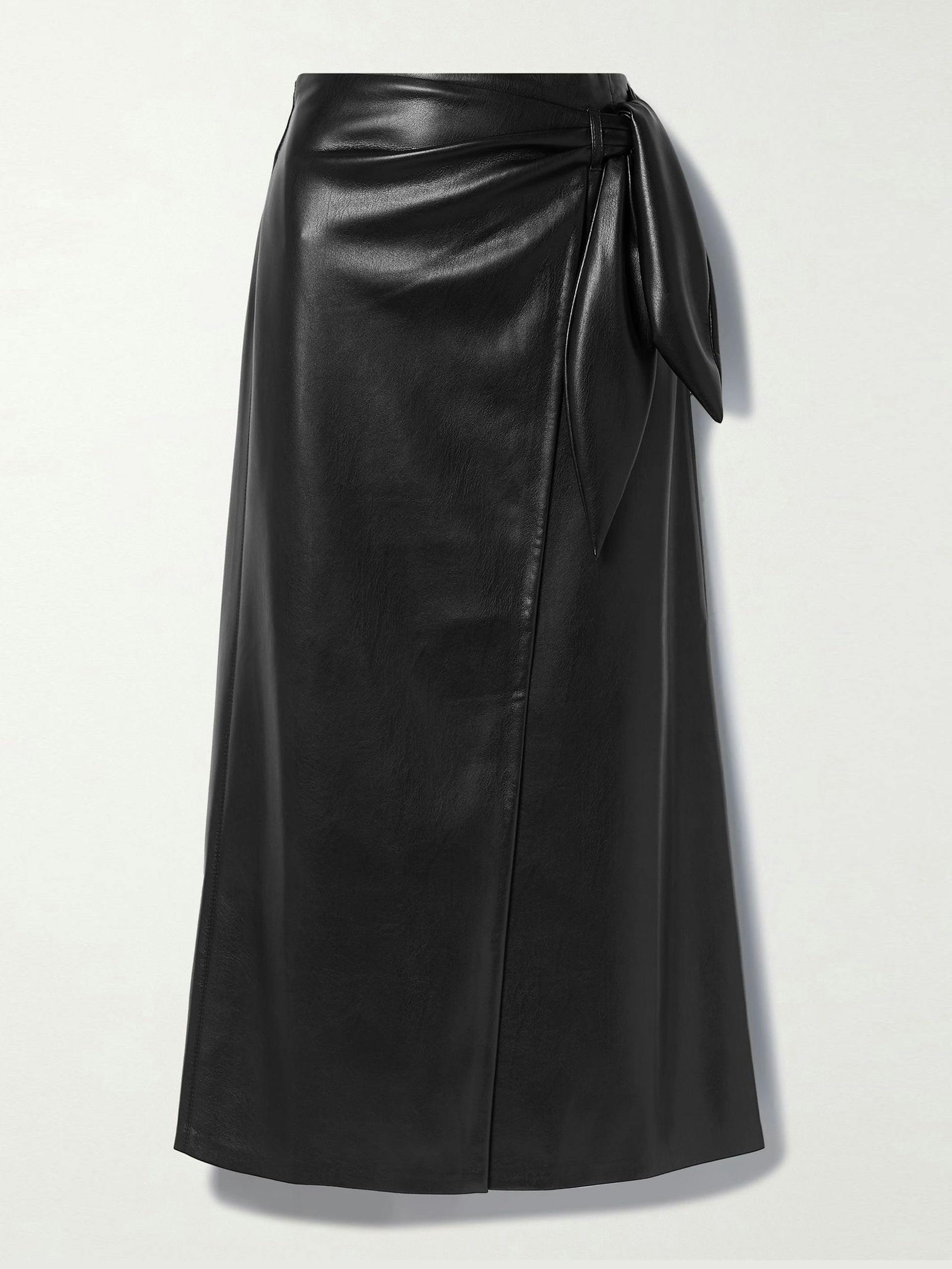 Amas wrap-effect vegan leather midi skirt