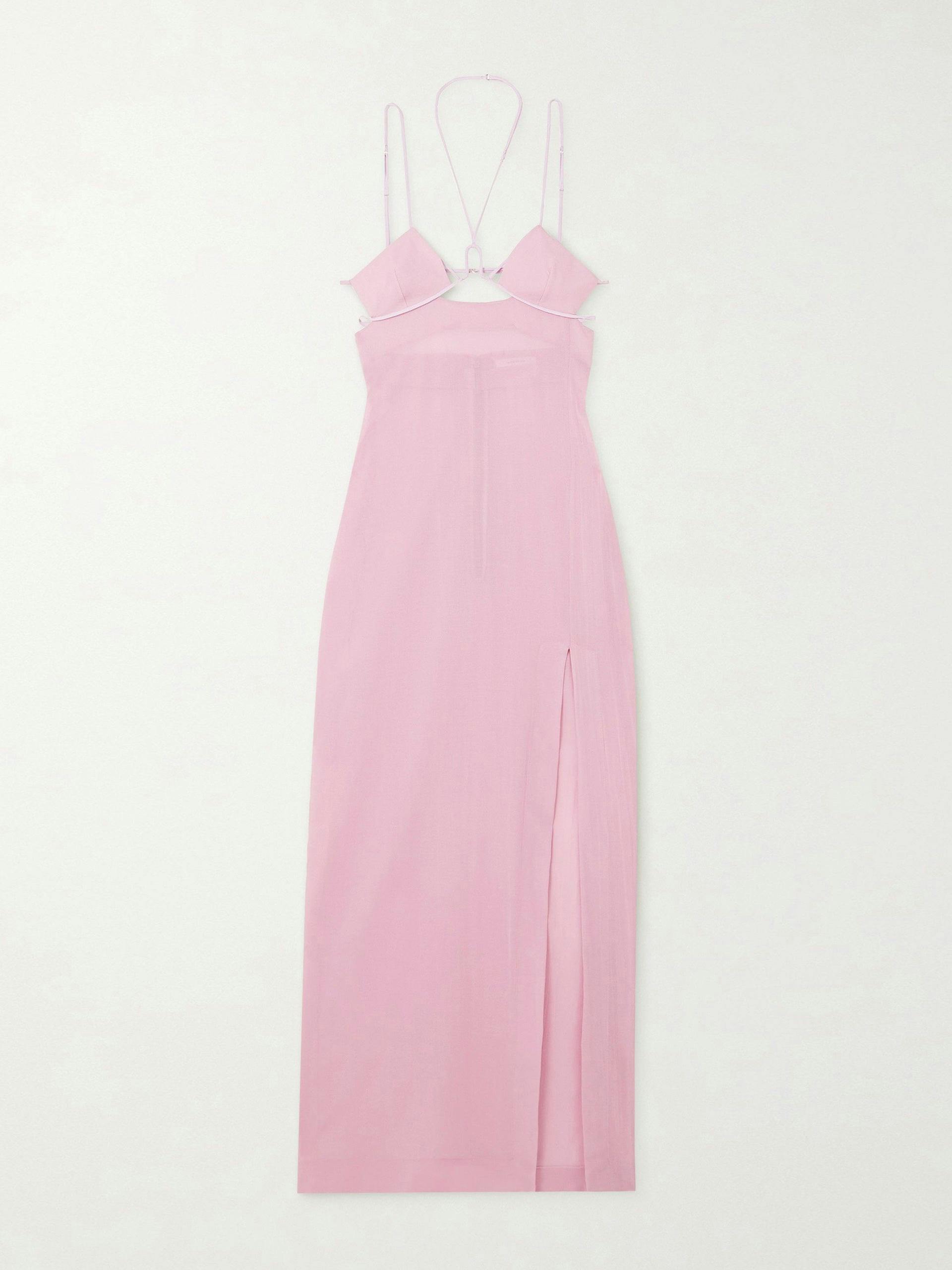 Pink cutout cotton-voile maxi dress