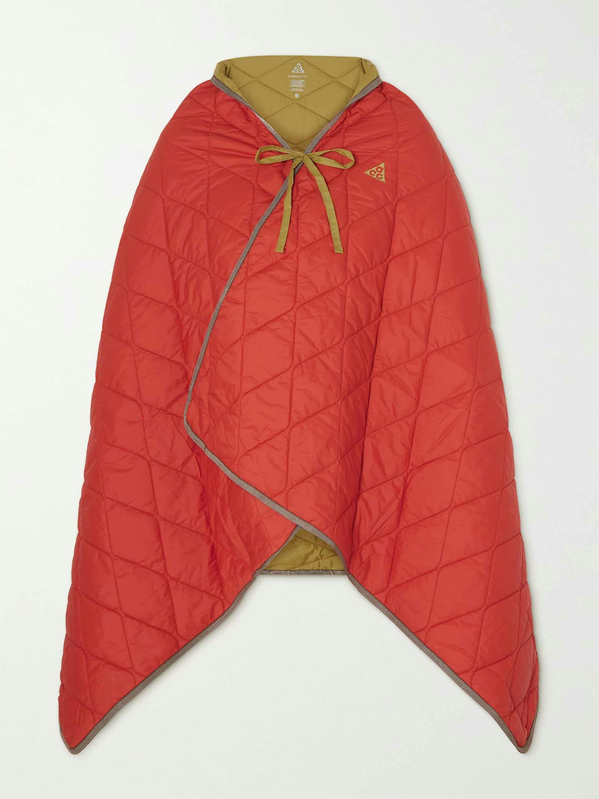 Red quilted shell convertible blanket