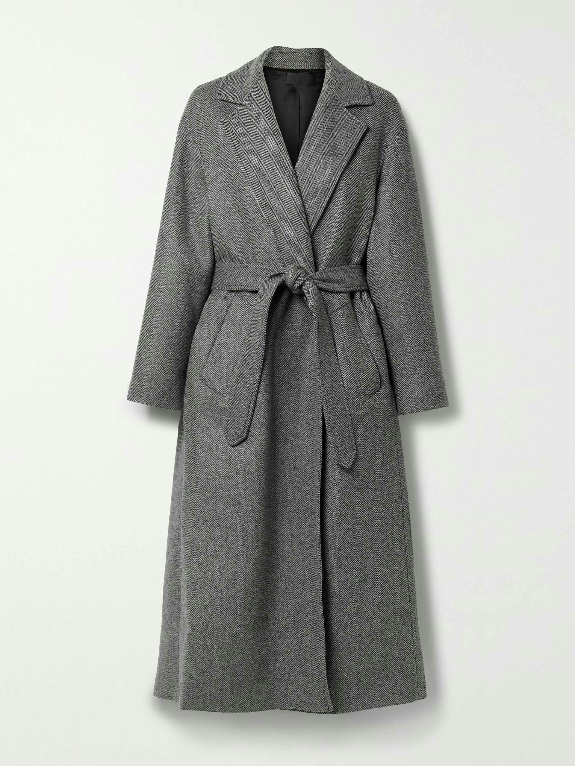 Clemence belted herringbone wool coat