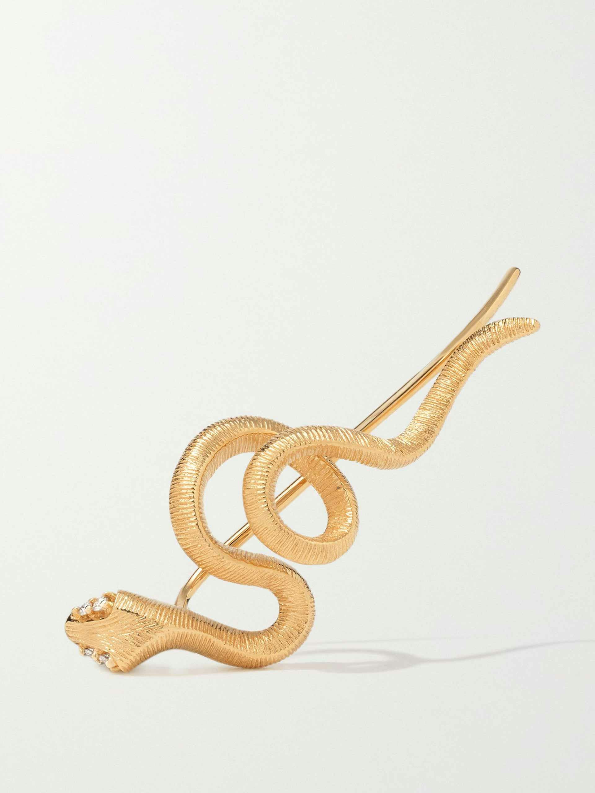18-karat gold diamond snake single earring