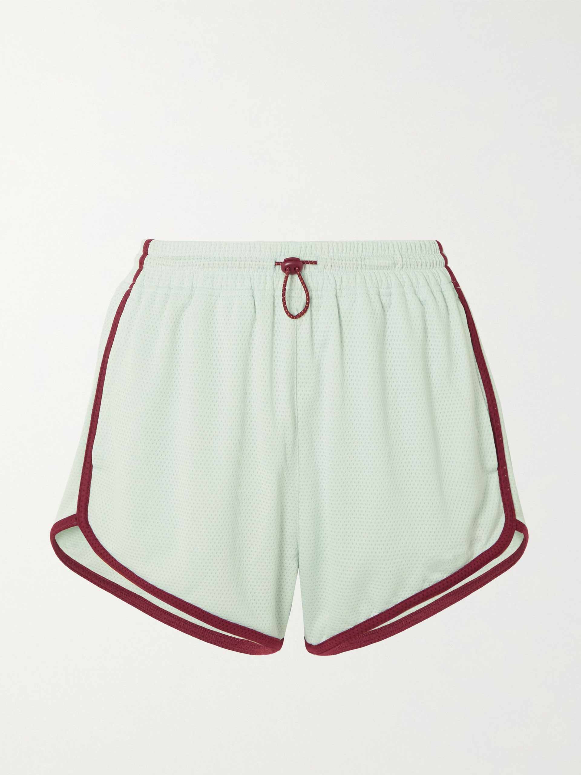 Mint green and burgundy stretch-mesh shorts