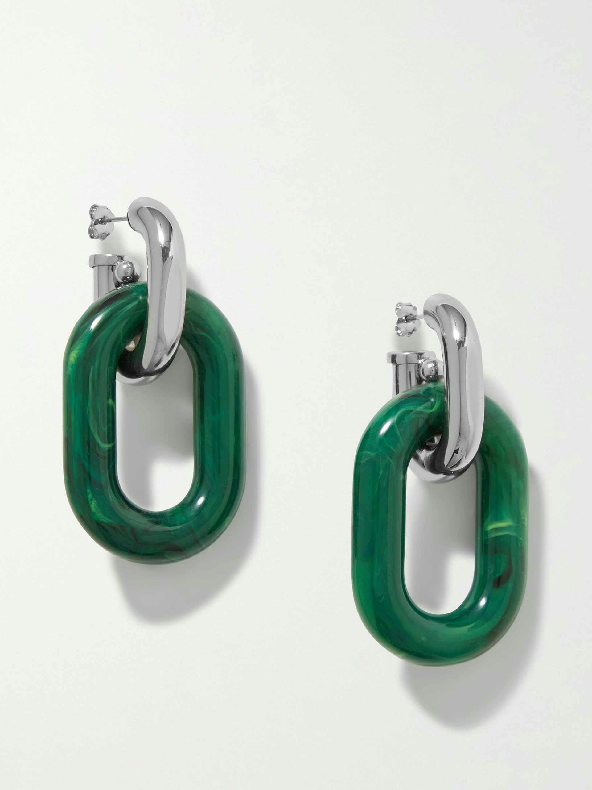 Silver tone and green earrings