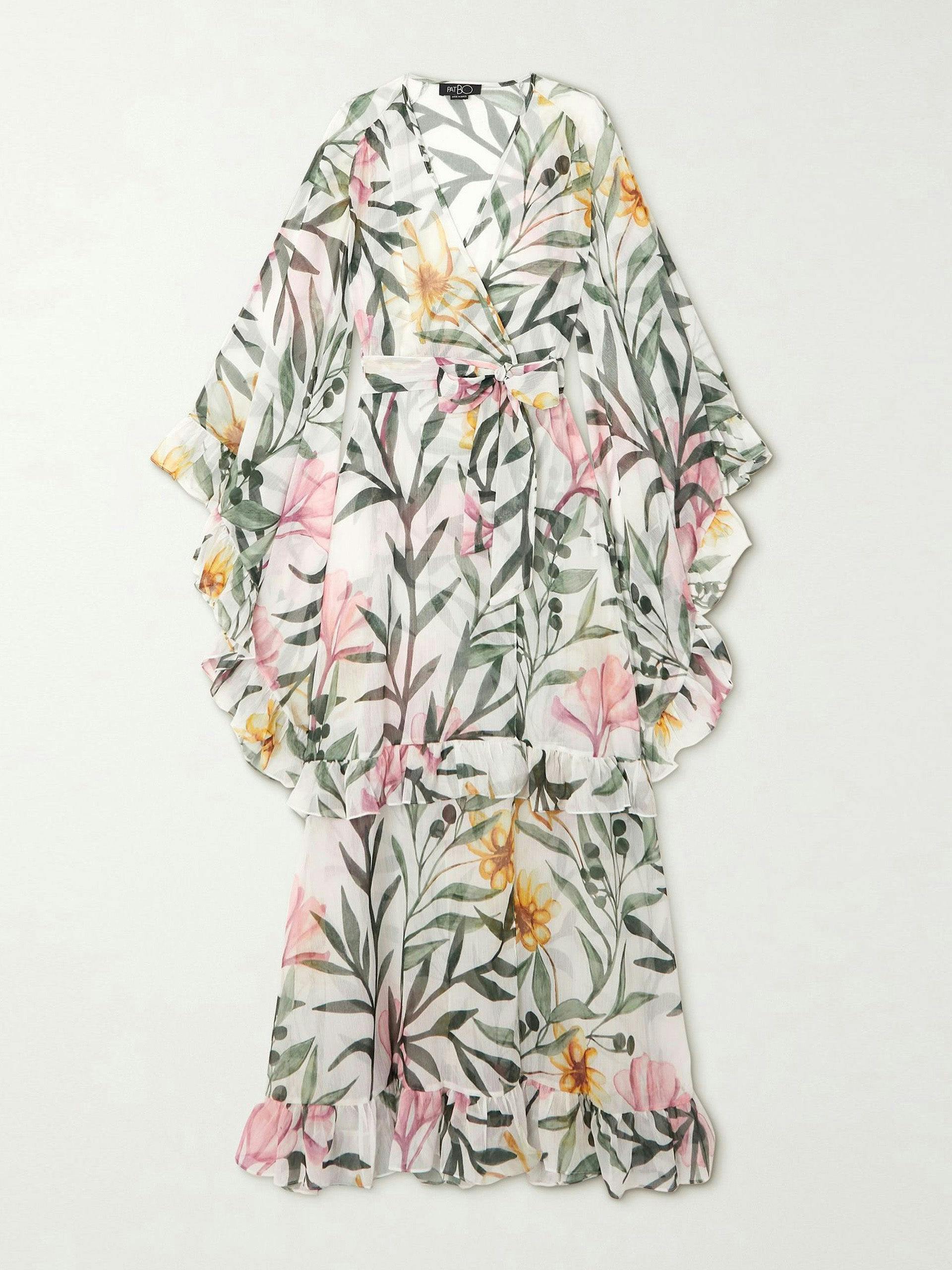 Belted ruffled floral robe