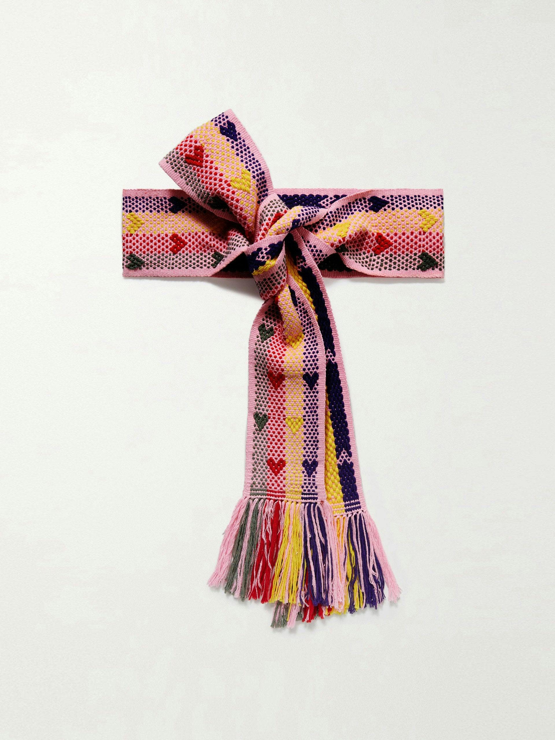 Pink fringed cotton-jacquard belt