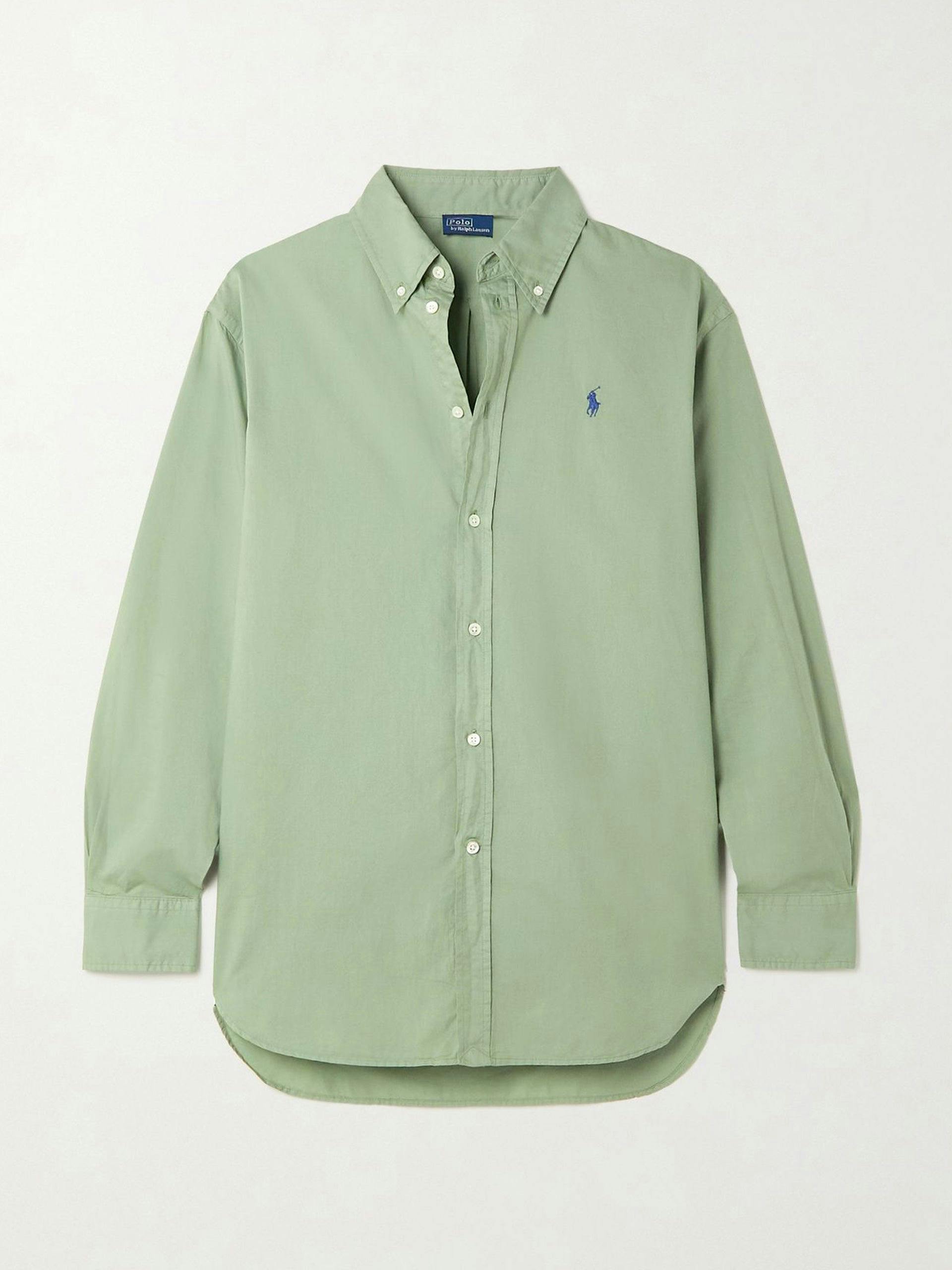 Cotton-chambray green shirt