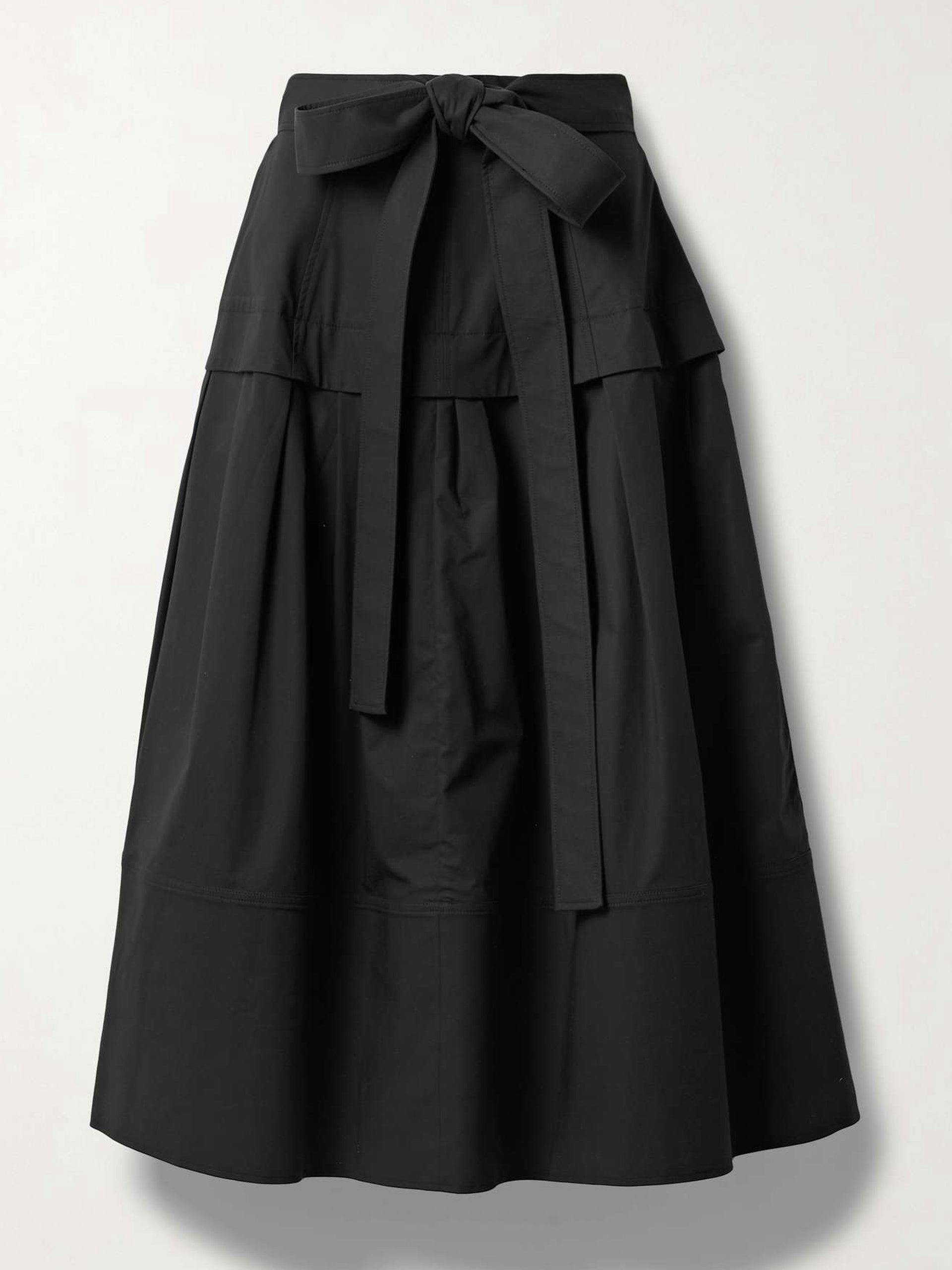 Black belted poplin skirt