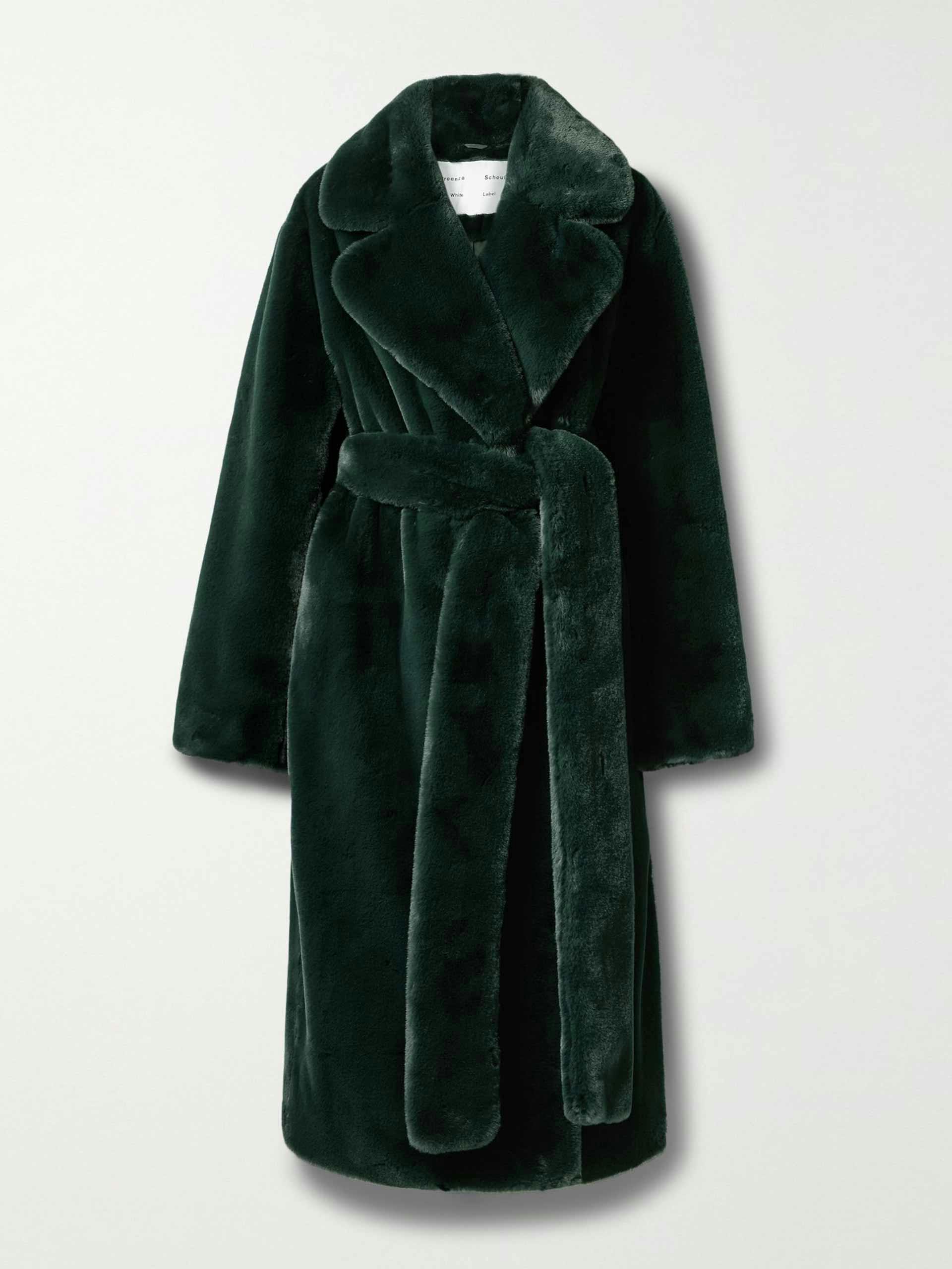 Belted faux fur coat