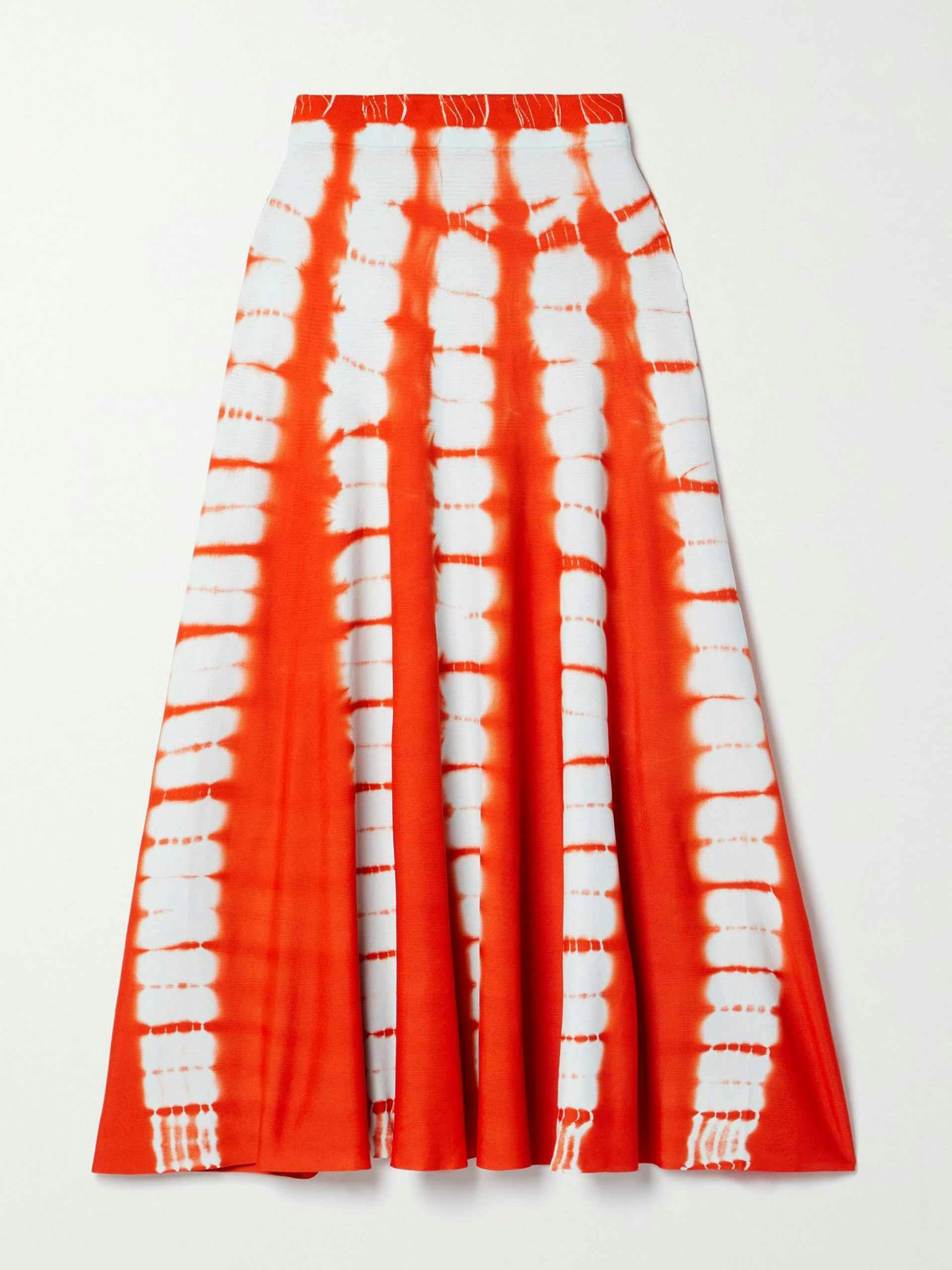 Tie-dyed stretch-knit midi skirt