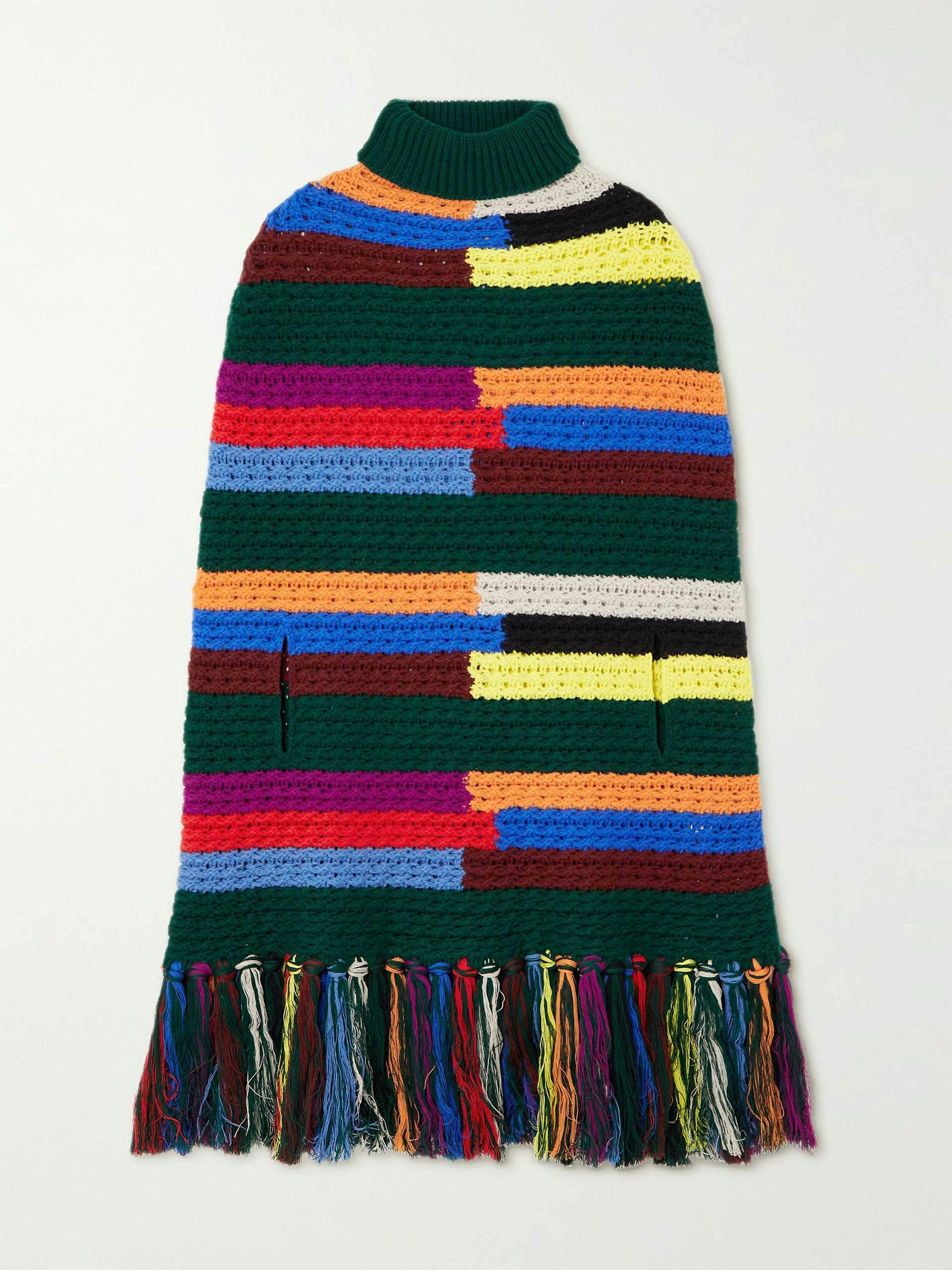 Multi-coloured striped poncho