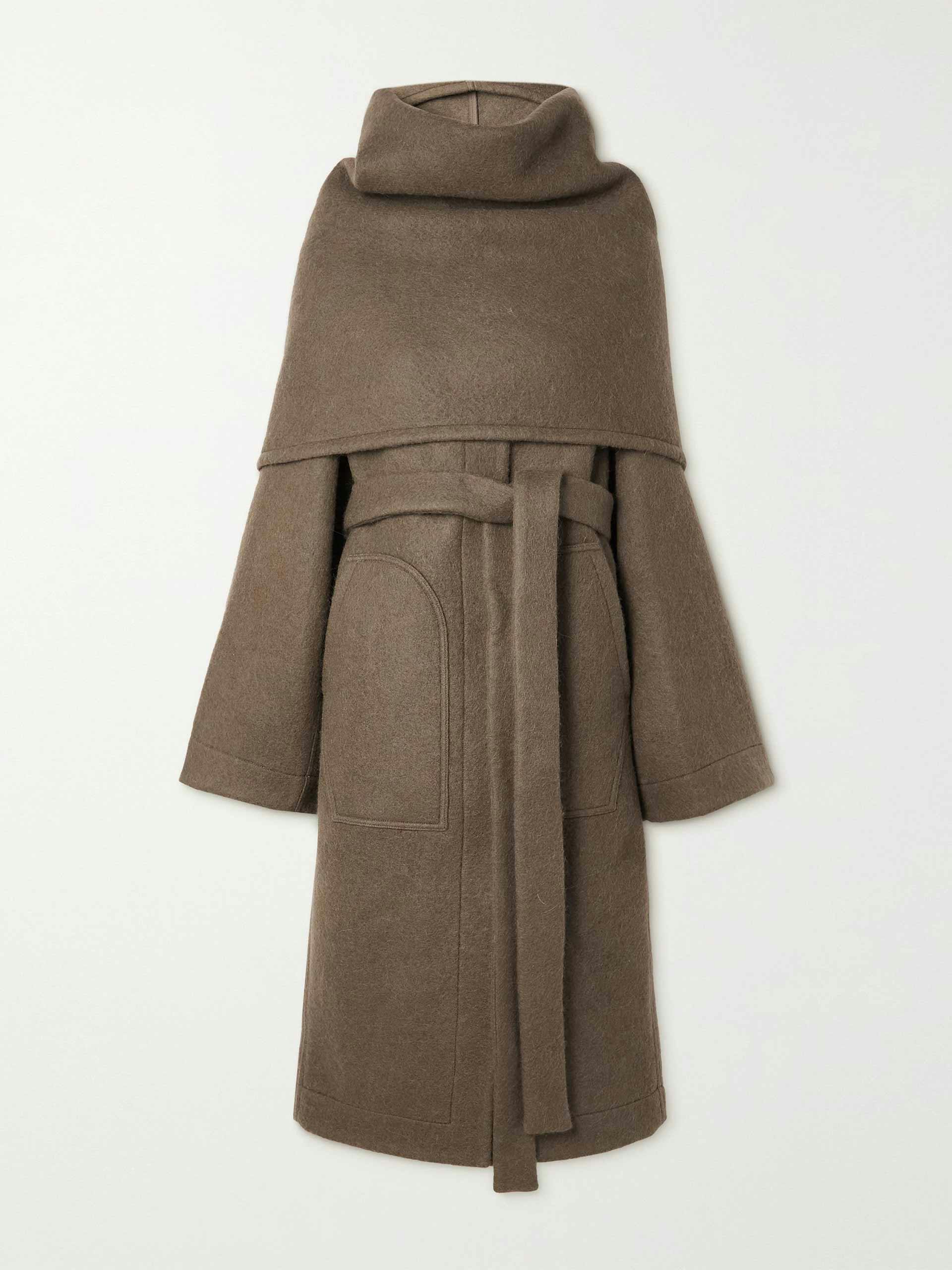 Dagger belted layered wool and alpaca-blend coat