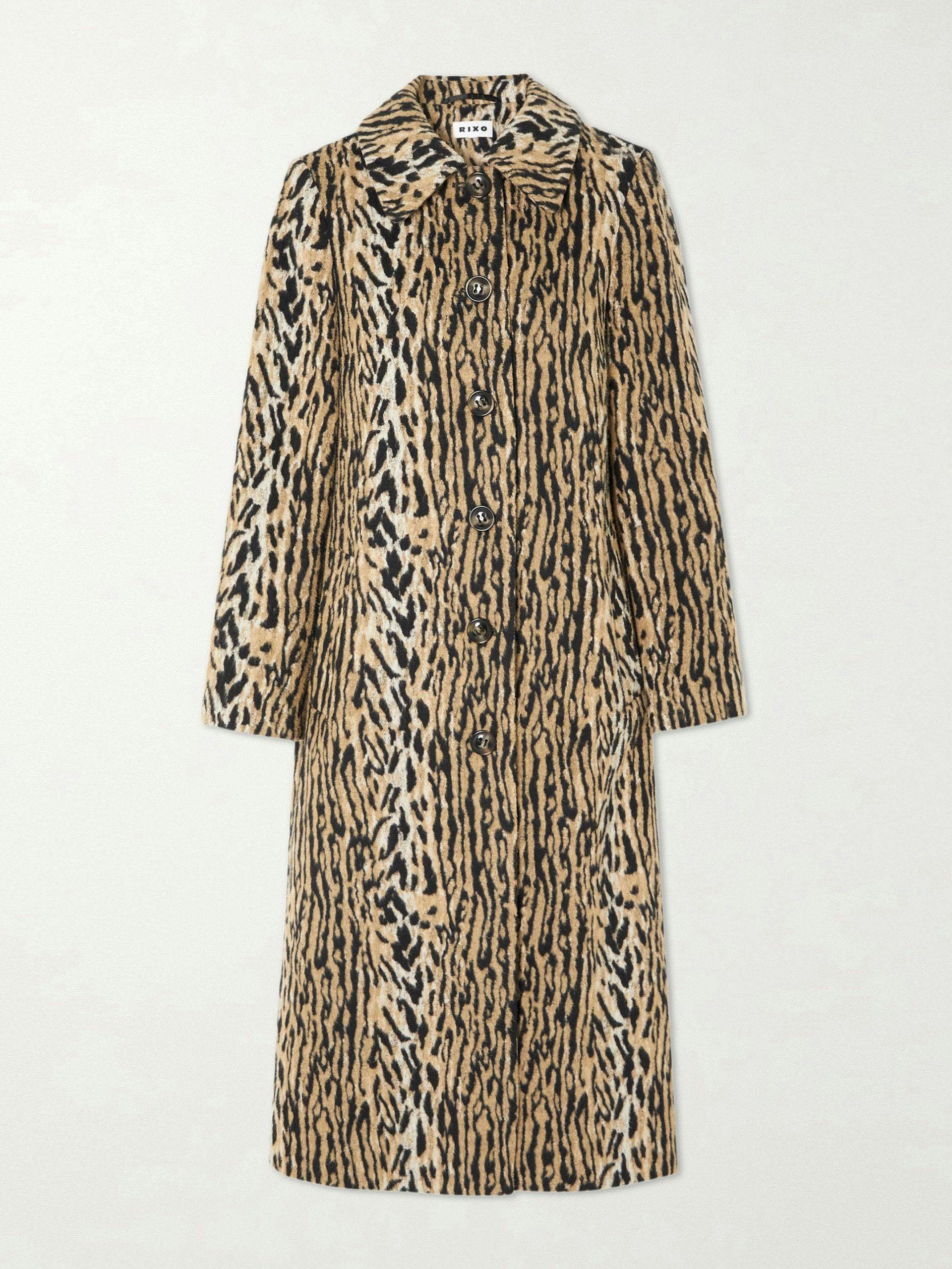 Leopard print long felt coat