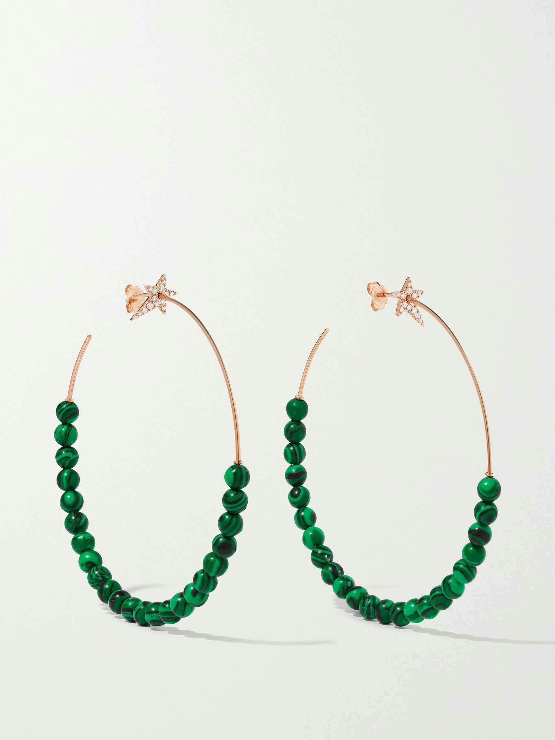 Malachite and diamond hoop earrings