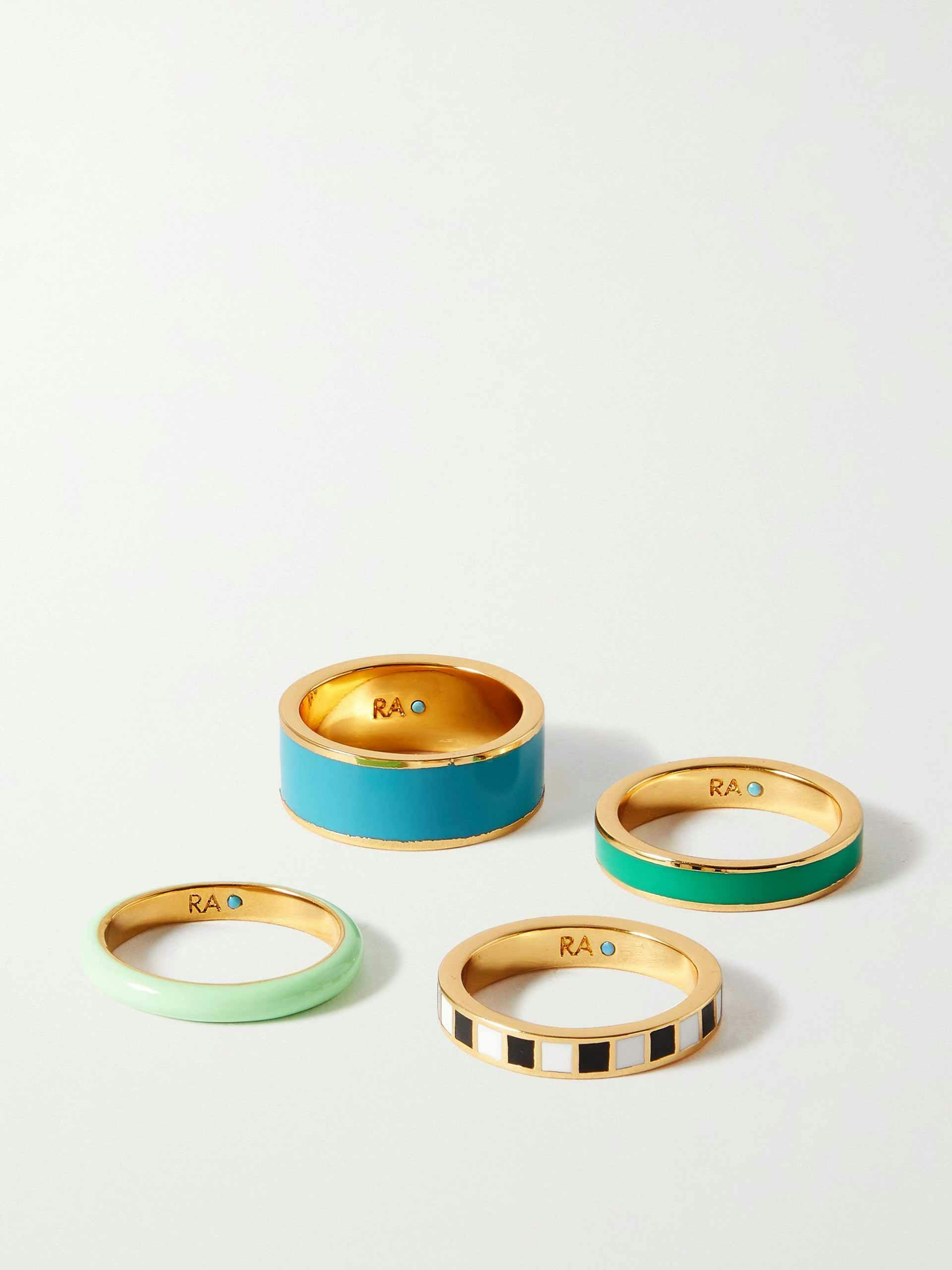 Cool Pools set of four gold-plated and enamel rings