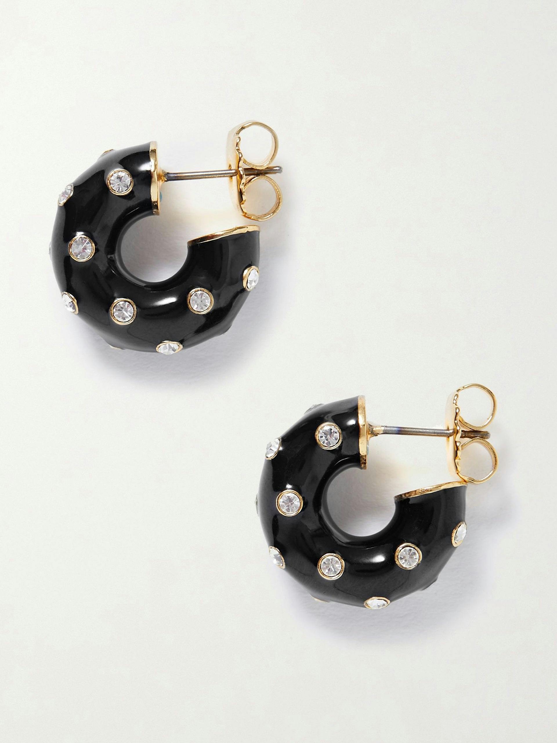 Black enamel earrings with cubic zirconia