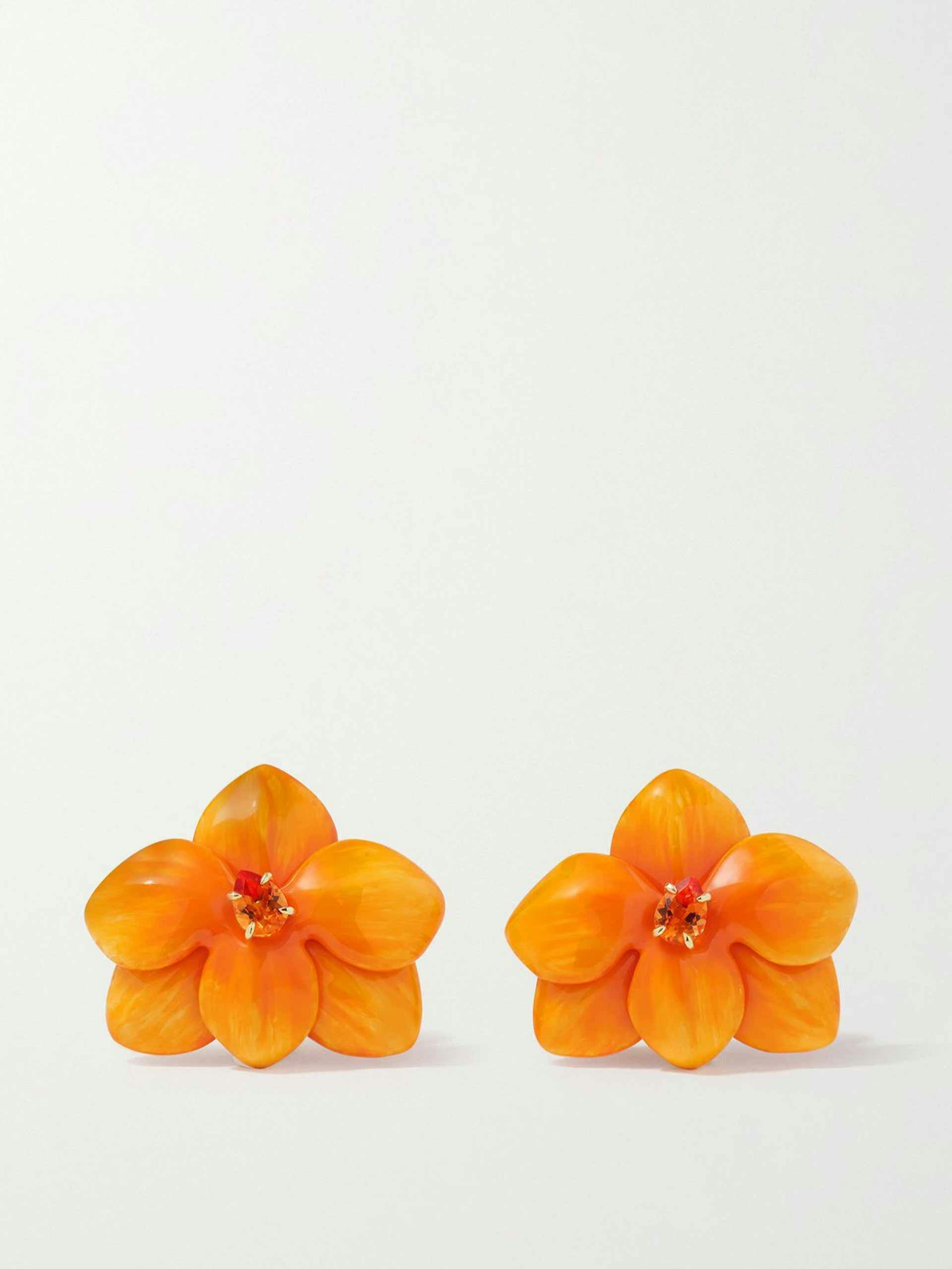 Orange flower clip earrings