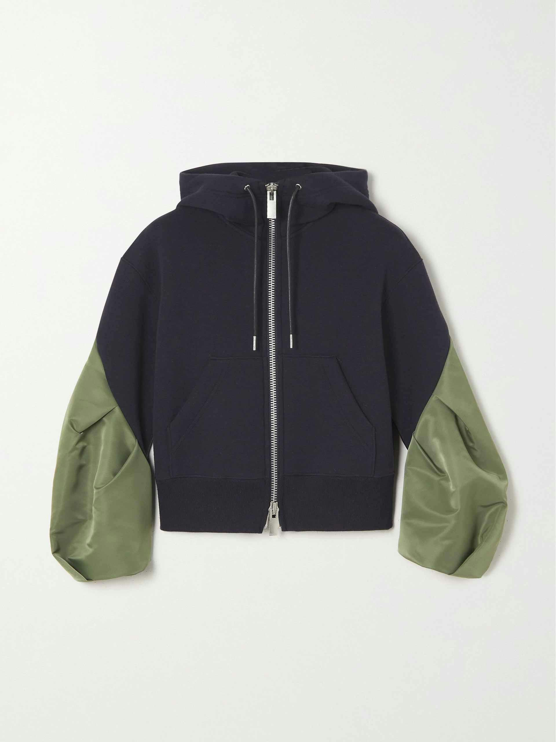 Panelled shell trimmed hoodie