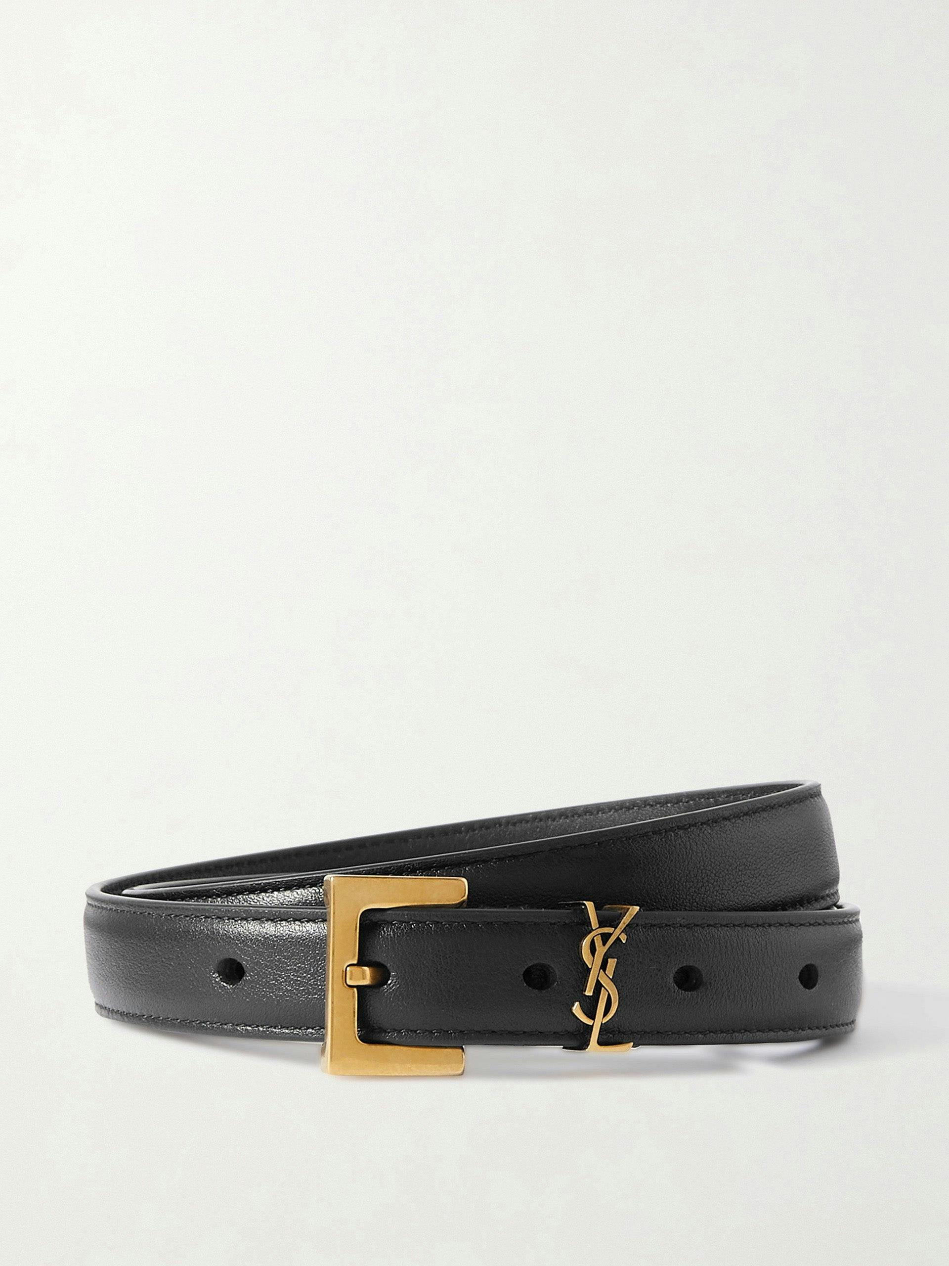 Black monogrammed leather belt